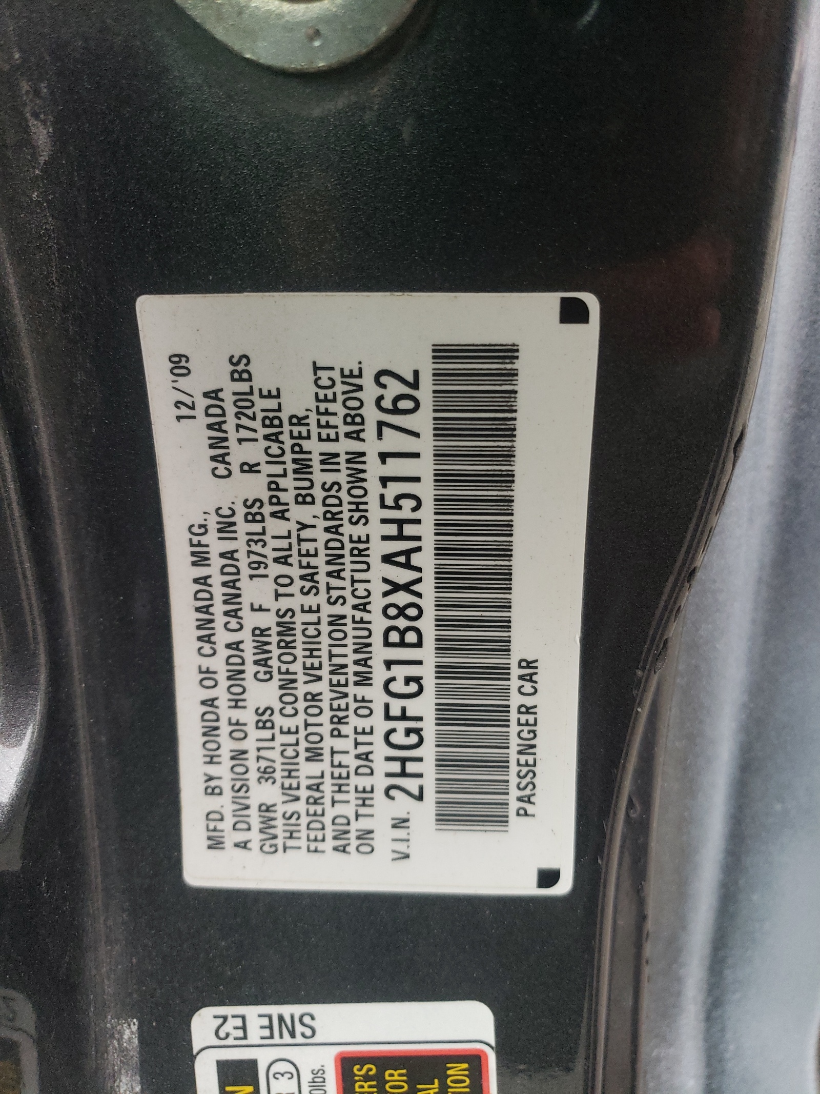 Photo 10 from auction – 2010 HONDA CIVIC EX with VIN 2HGFG1B8XAH511762