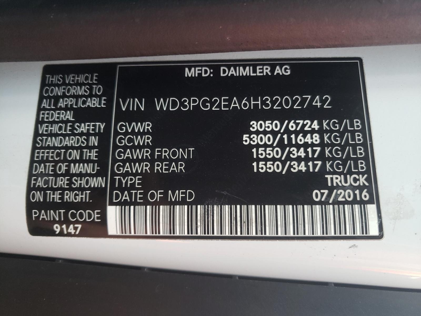 Photo 10 from auction – 2017 MERCEDES-BENZ METRIS with VIN WD3PG2EA6H3202742