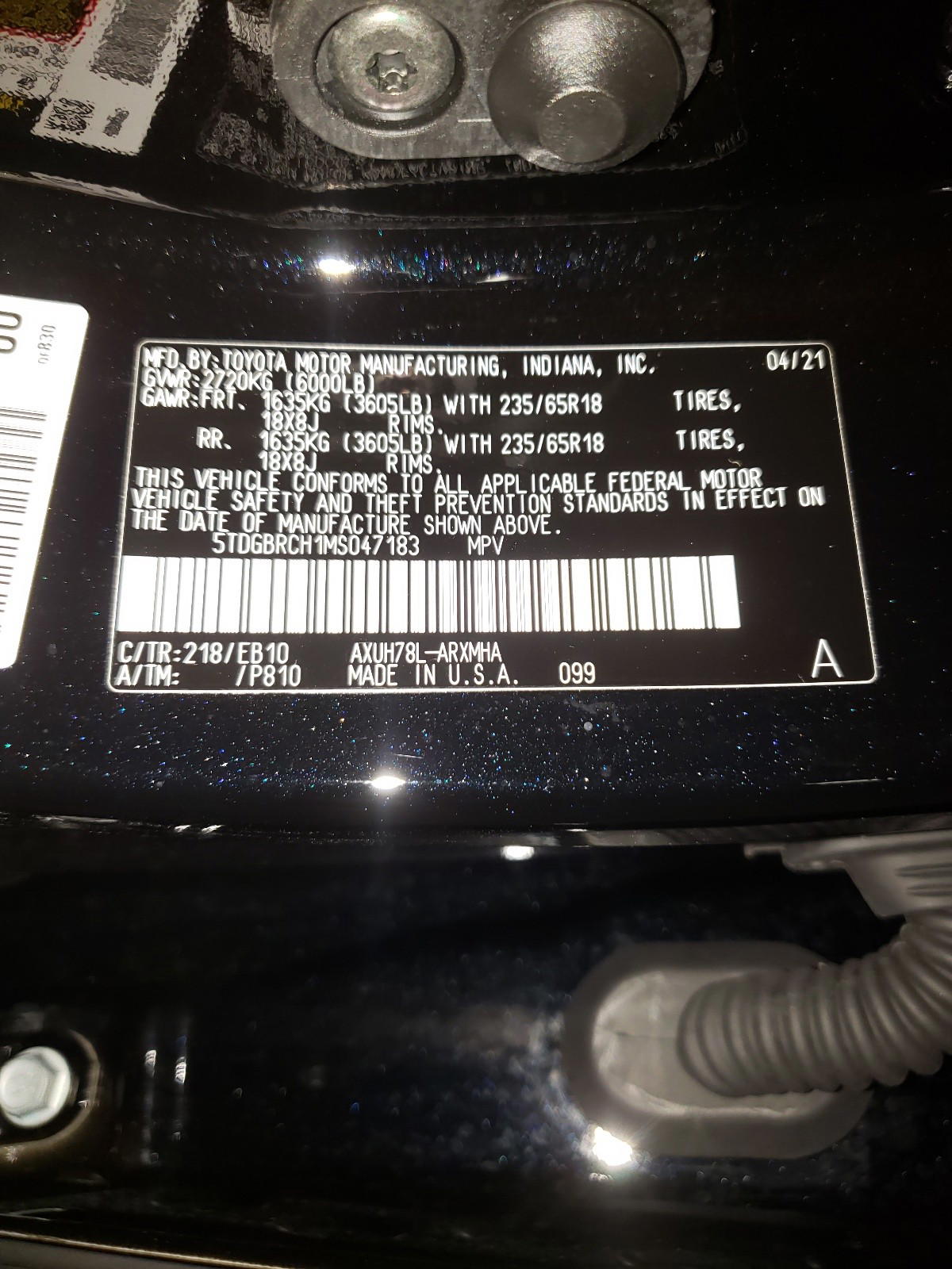 Photo 10 from auction – 2021 TOYOTA HIGHLANDER with VIN 5TDGBRCH1MS047183