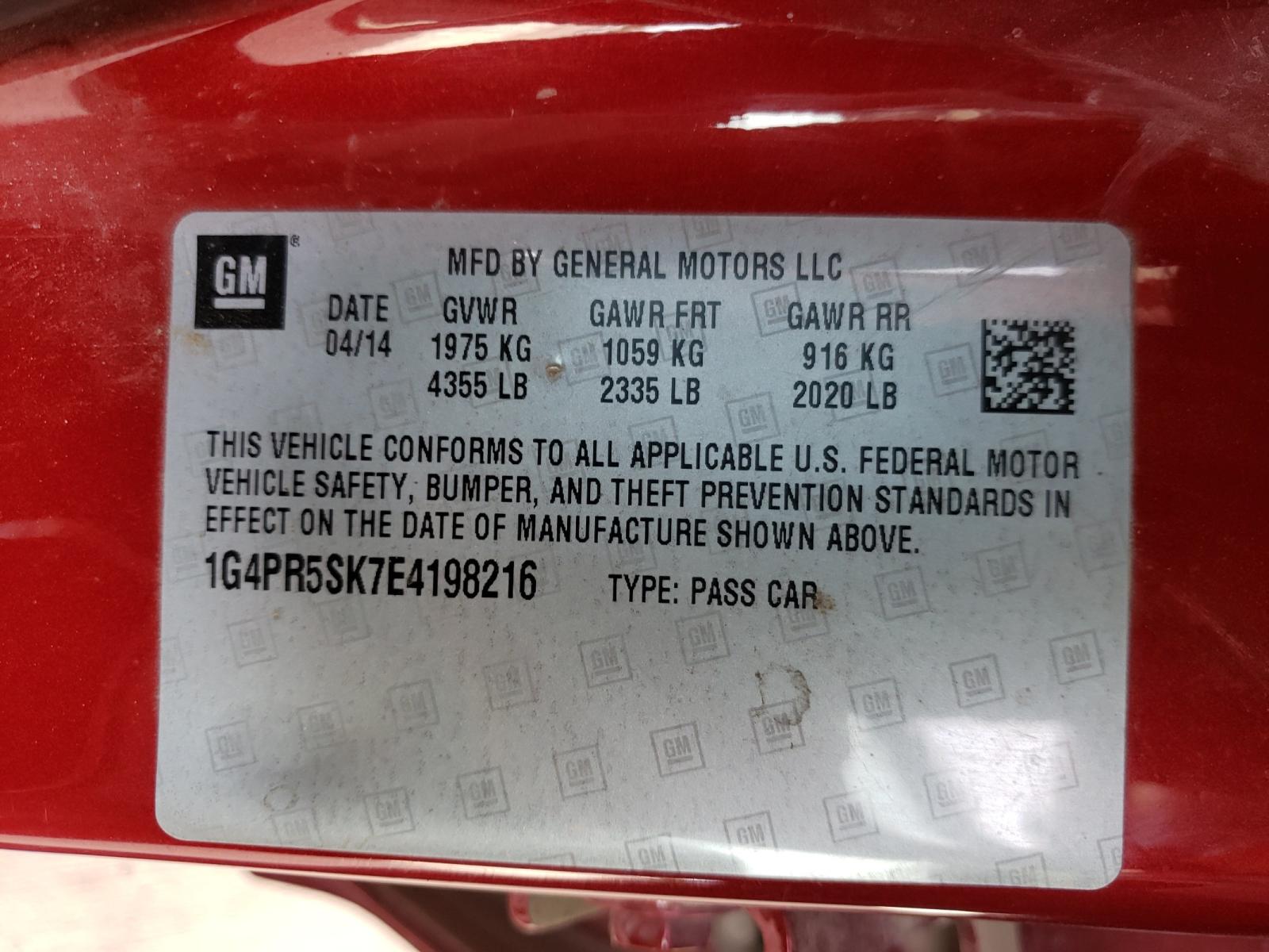 Photo 10 from auction – 2014 BUICK VERANO CON with VIN 1G4PR5SK7E4198216