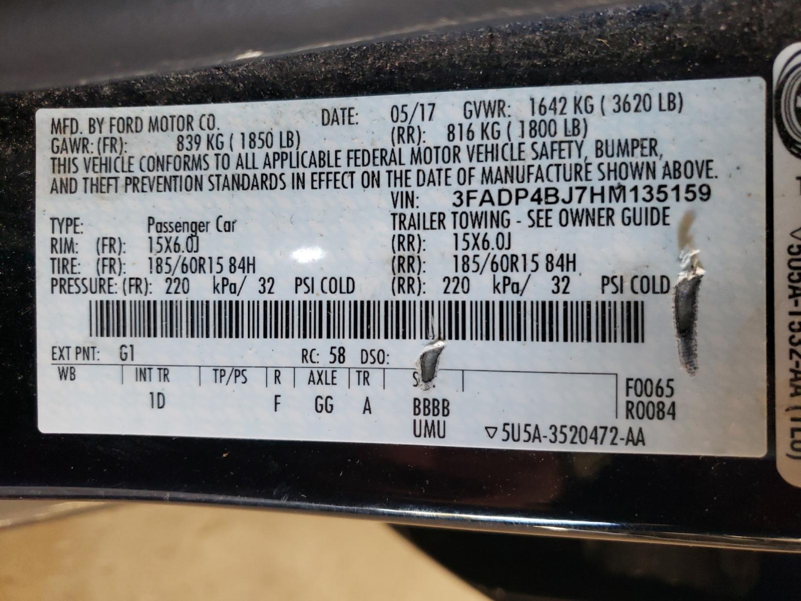 Photo 10 from auction – 2017 FORD FIESTA SE with VIN 3FADP4BJ7HM135159