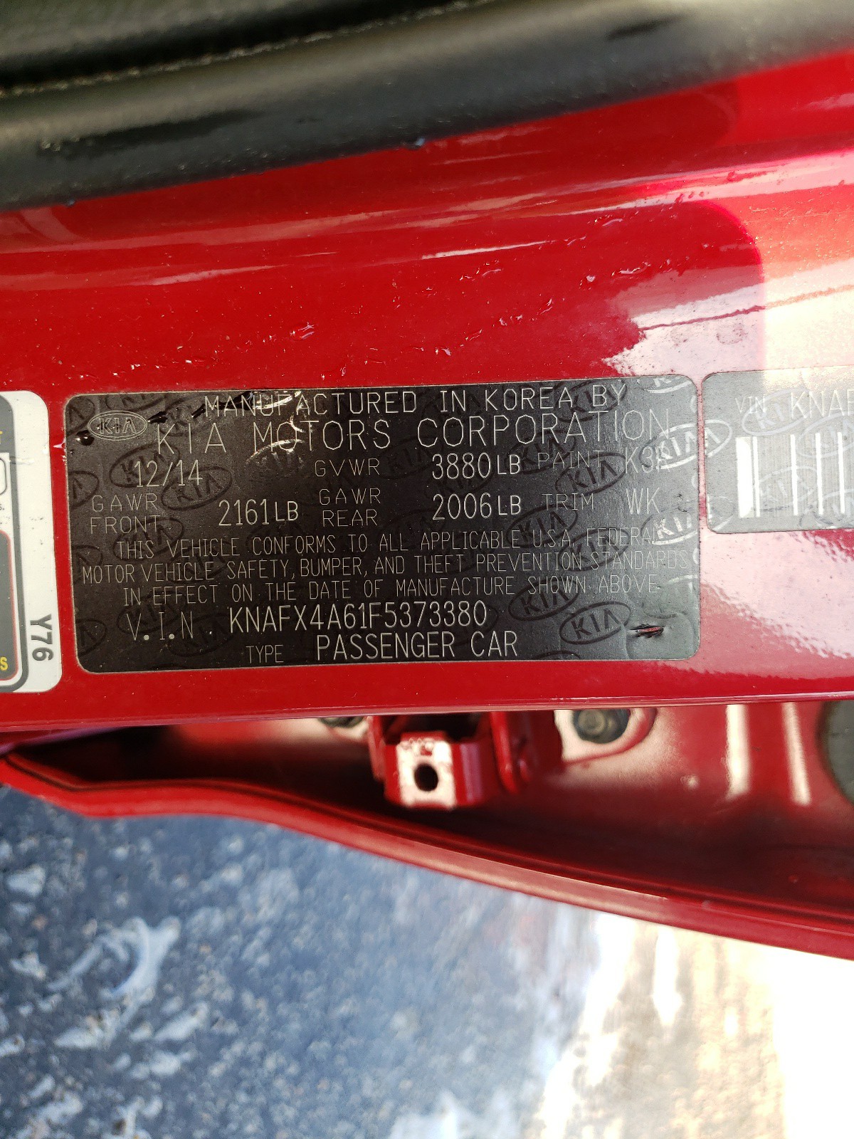 Photo 10 from auction – 2015 KIA FORTE LX with VIN KNAFX4A61F5373380