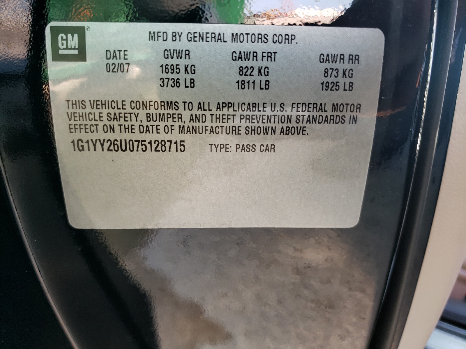 Photo 10 from auction – 2007 CHEVROLET CORVETTE with VIN 1G1YY26U075128715