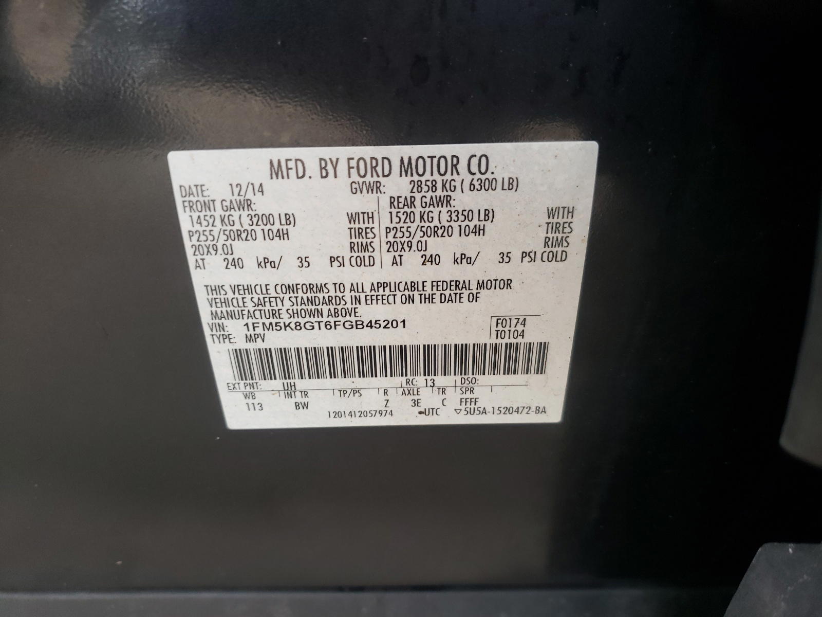 Photo 10 from auction – 2015 FORD EXPLORER S with VIN 1FM5K8GT6FGB45201