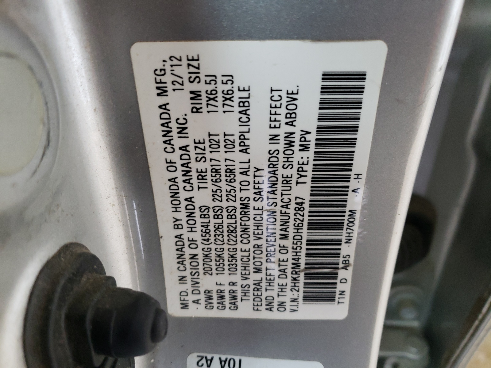 Photo 11 from auction – 2013 HONDA CR-V EX with VIN 2HKRM4H55DH622847