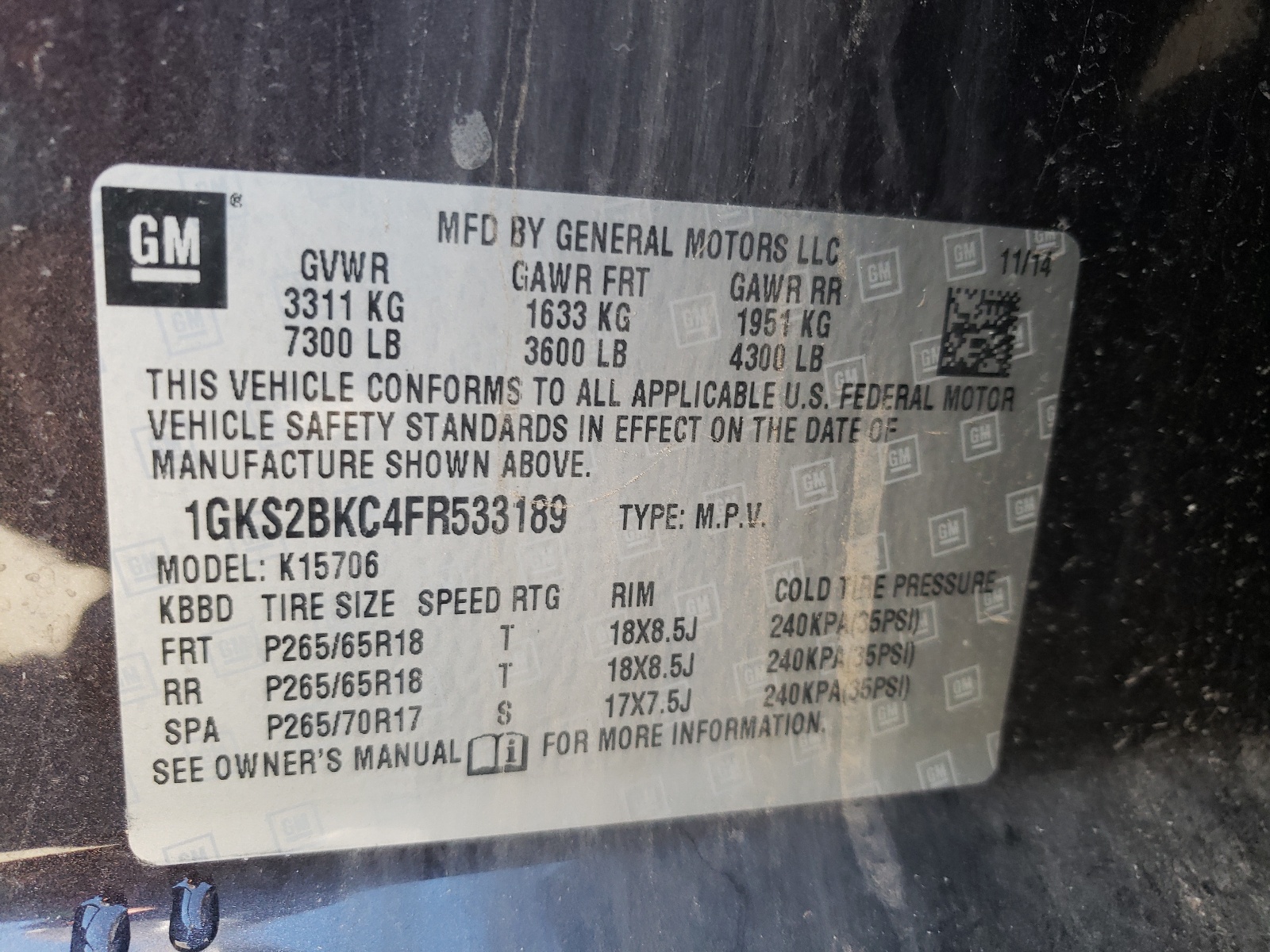 Photo 10 from auction – 2015 GMC YUKON SLT with VIN 1GKS2BKC4FR533189