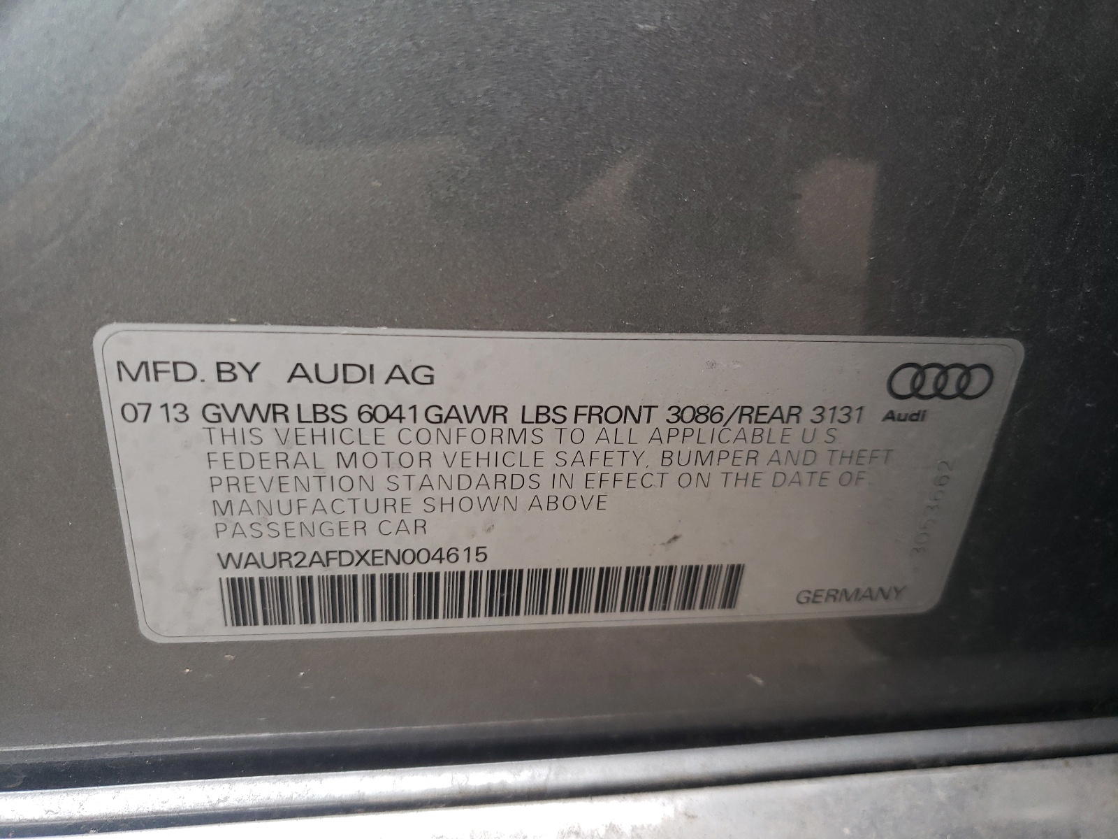 Photo 10 from auction – 2014 AUDI A8 L QUATT with VIN WAUR2AFDXEN004615