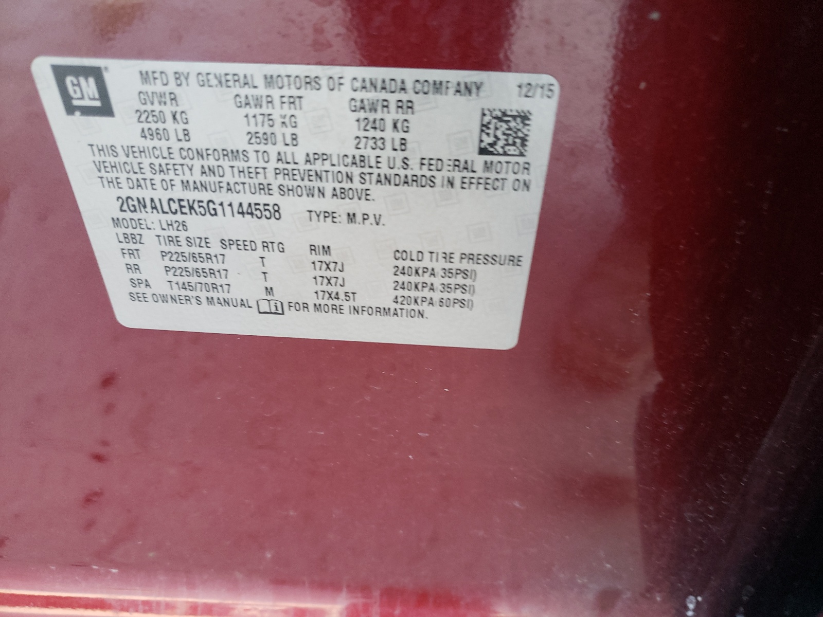 Photo 10 from auction – 2016 CHEVROLET EQUINOX LT with VIN 2GNALCEK5G1144558