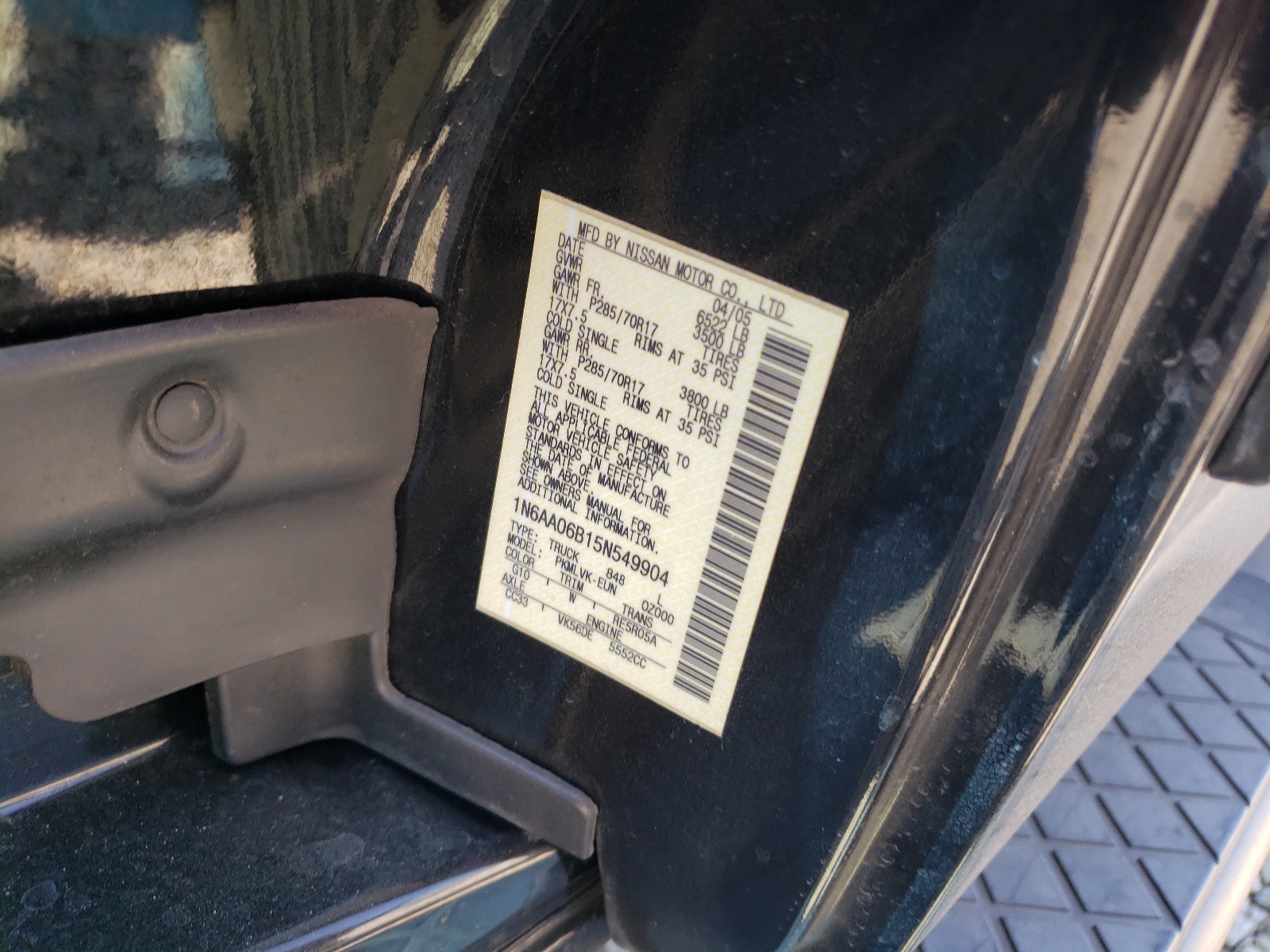 Photo 10 from auction – 2005 NISSAN TITAN with VIN 1N6AA06B15N549904