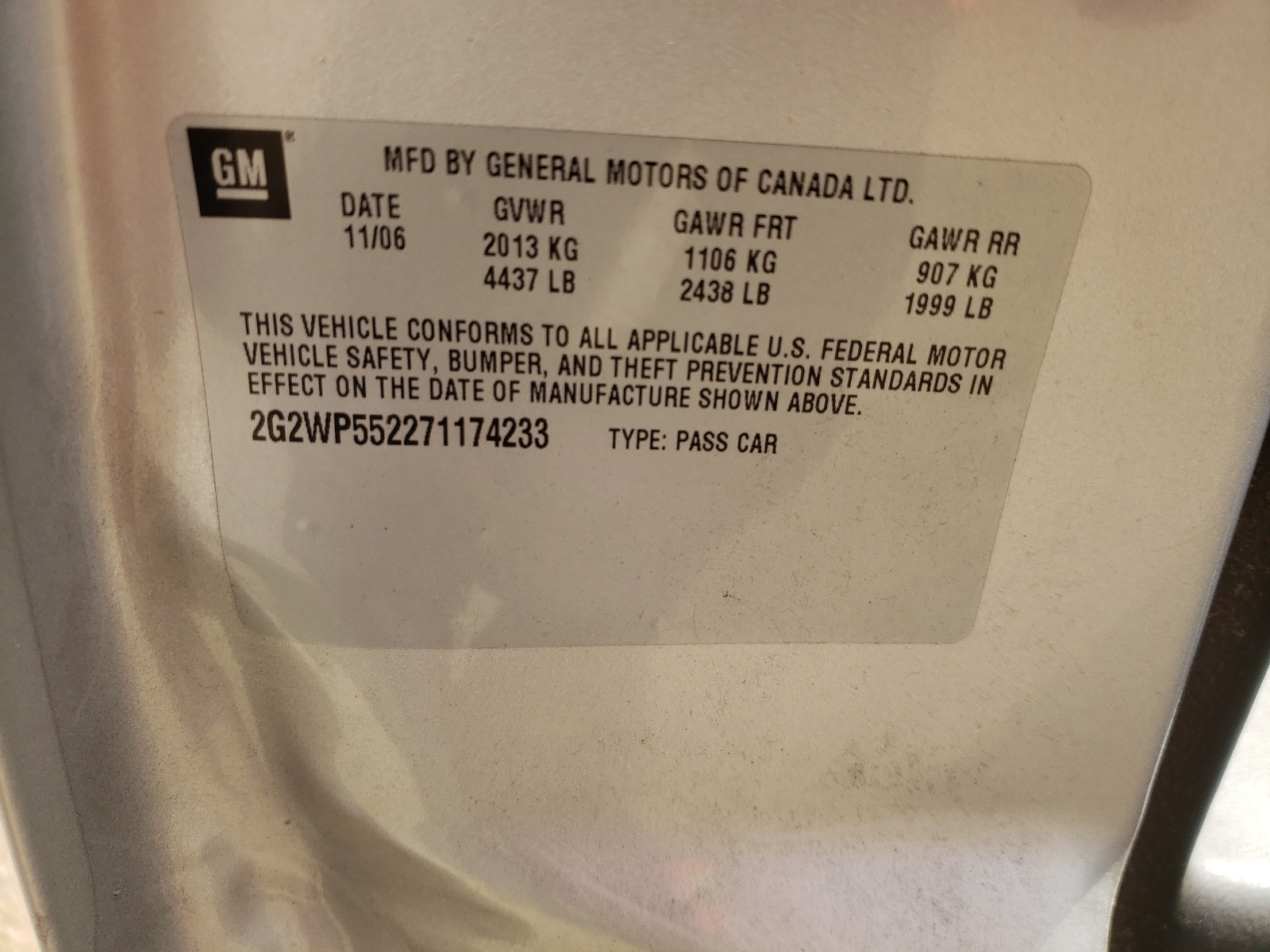Photo 10 from auction – 2007 PONTIAC GRAN PRIX with VIN 2G2WP552271174233