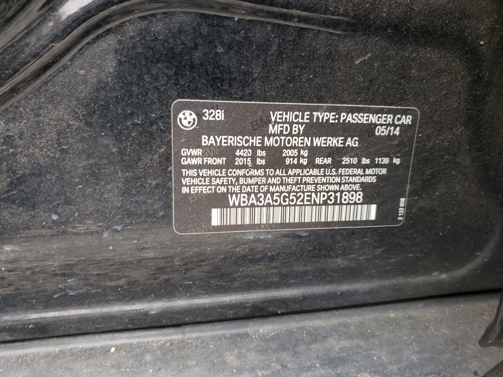 Photo 10 from auction – 2014 BMW 328 I with VIN WBA3A5G52ENP31898