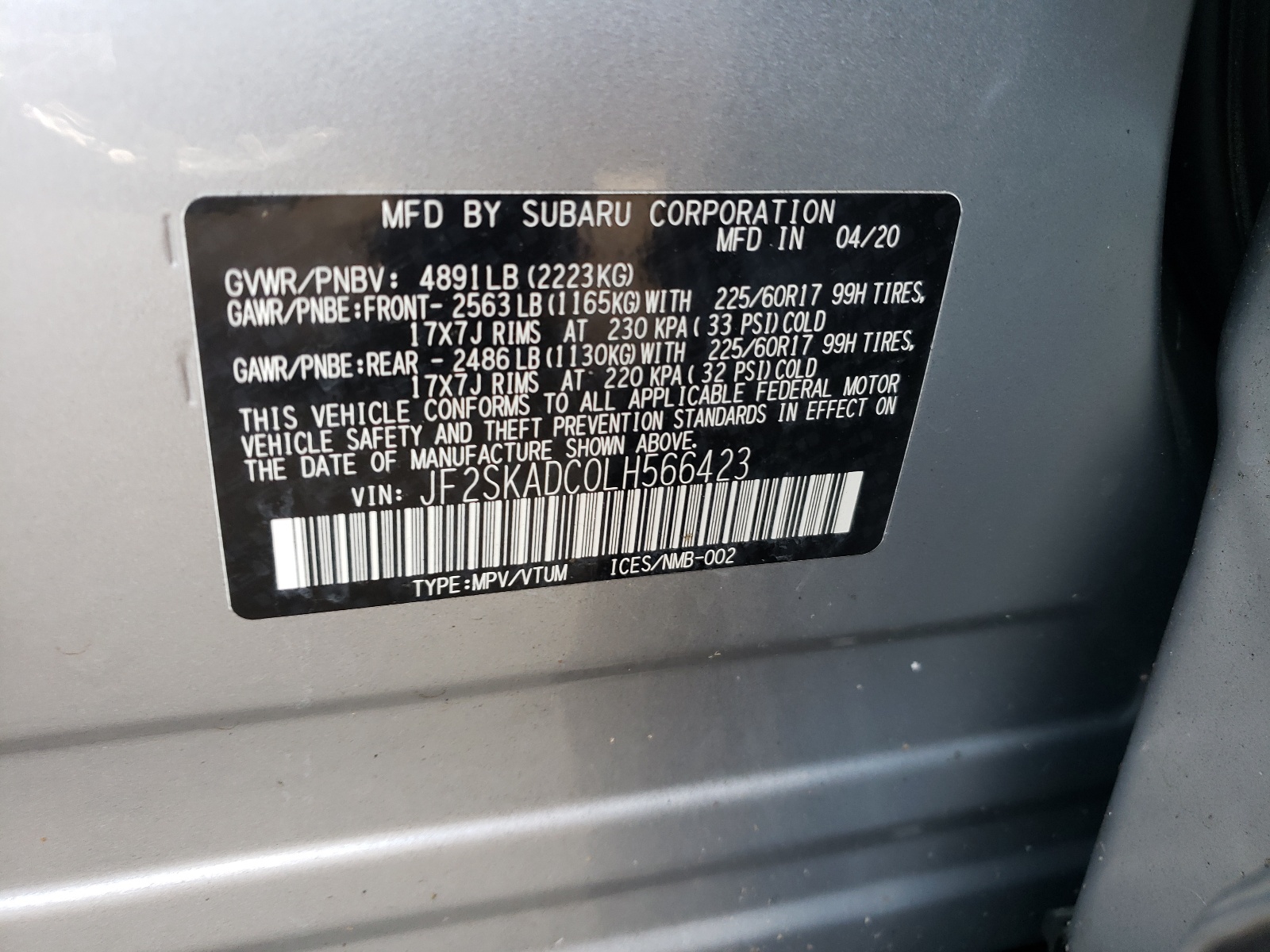 Zdjęcie 10 z aukcji – 2020 SUBARU FORESTER z VIN JF2SKADC0LH566423