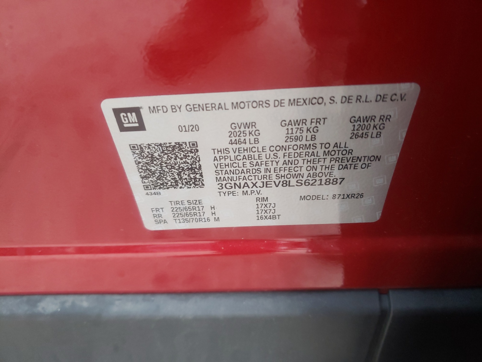 Photo 10 from auction – 2020 CHEVROLET EQUINOX LT with VIN 3GNAXJEV8LS621887
