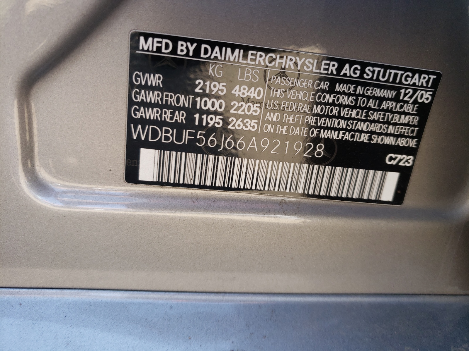 Photo 10 from auction – 2006 MERCEDES-BENZ E 350 with VIN WDBUF56J66A921928