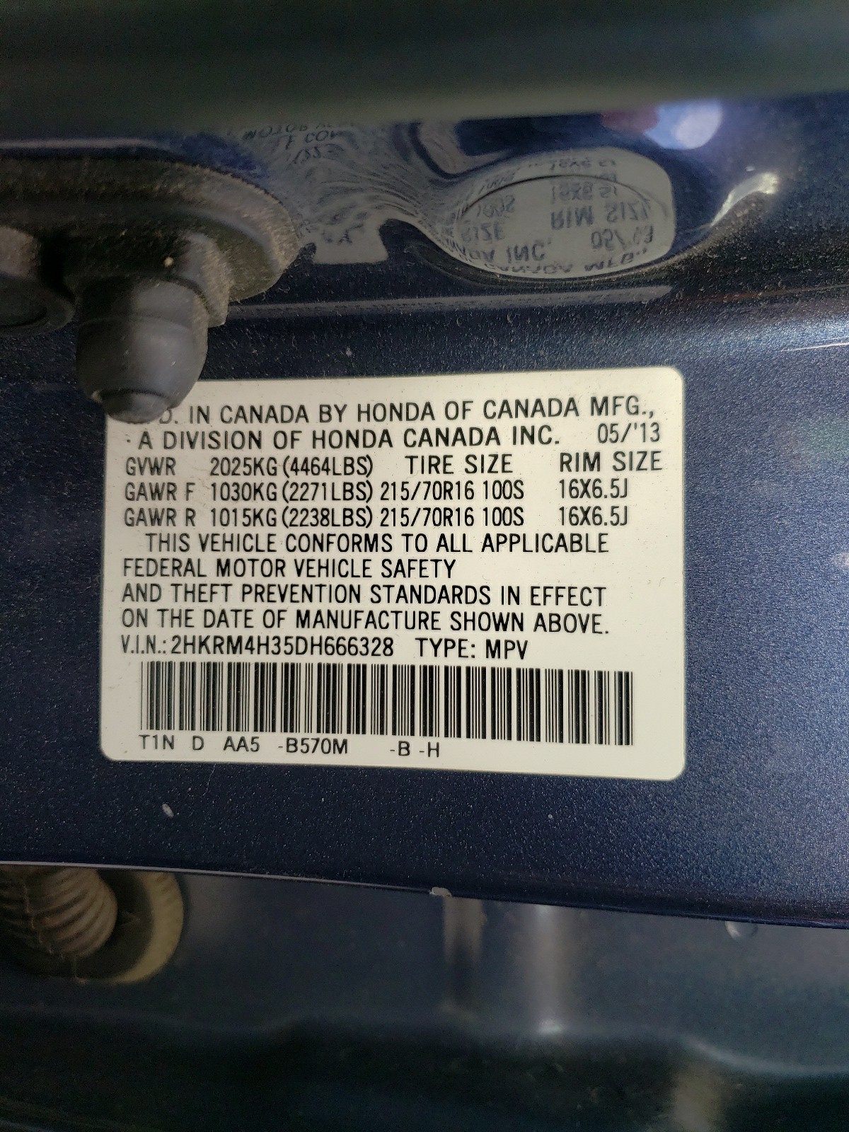 Photo 10 from auction – 2013 HONDA CR-V LX with VIN 2HKRM4H35DH666328