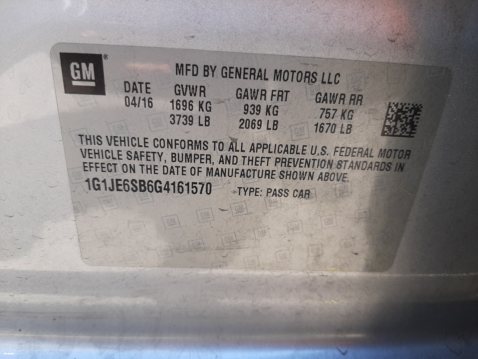 Photo 10 from auction – 2016 CHEVROLET SONIC LTZ with VIN 1G1JE6SB6G4161570