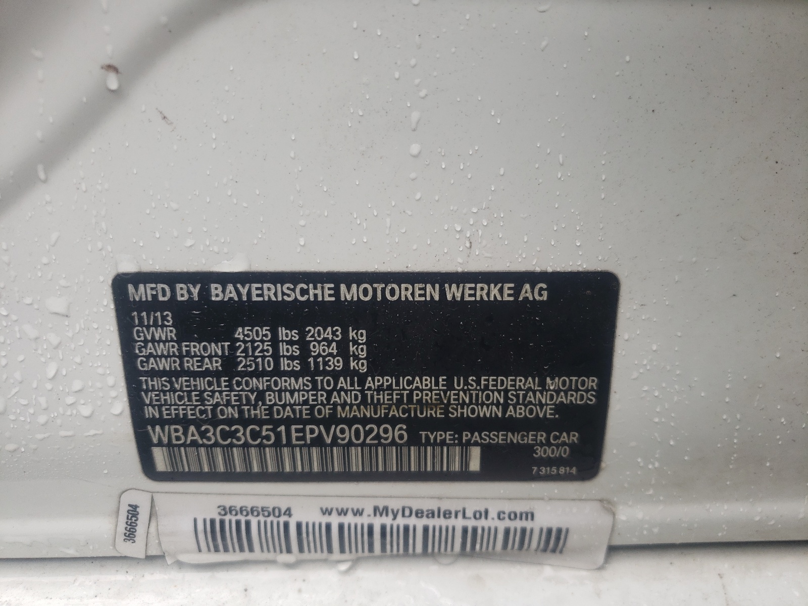 Photo 10 from auction – 2014 BMW 320 I XDRI with VIN WBA3C3C51EPV90296