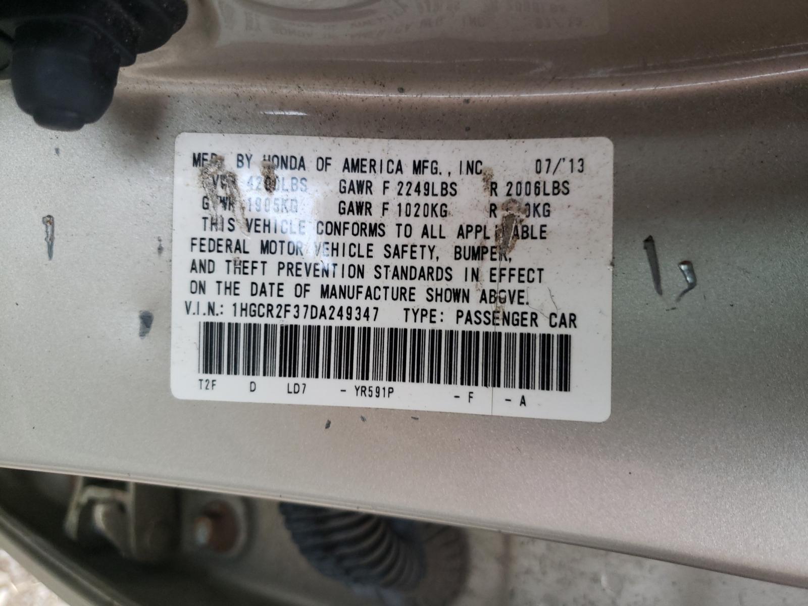 Photo 10 from auction – 2013 HONDA ACCORD LX with VIN 1HGCR2F37DA249347