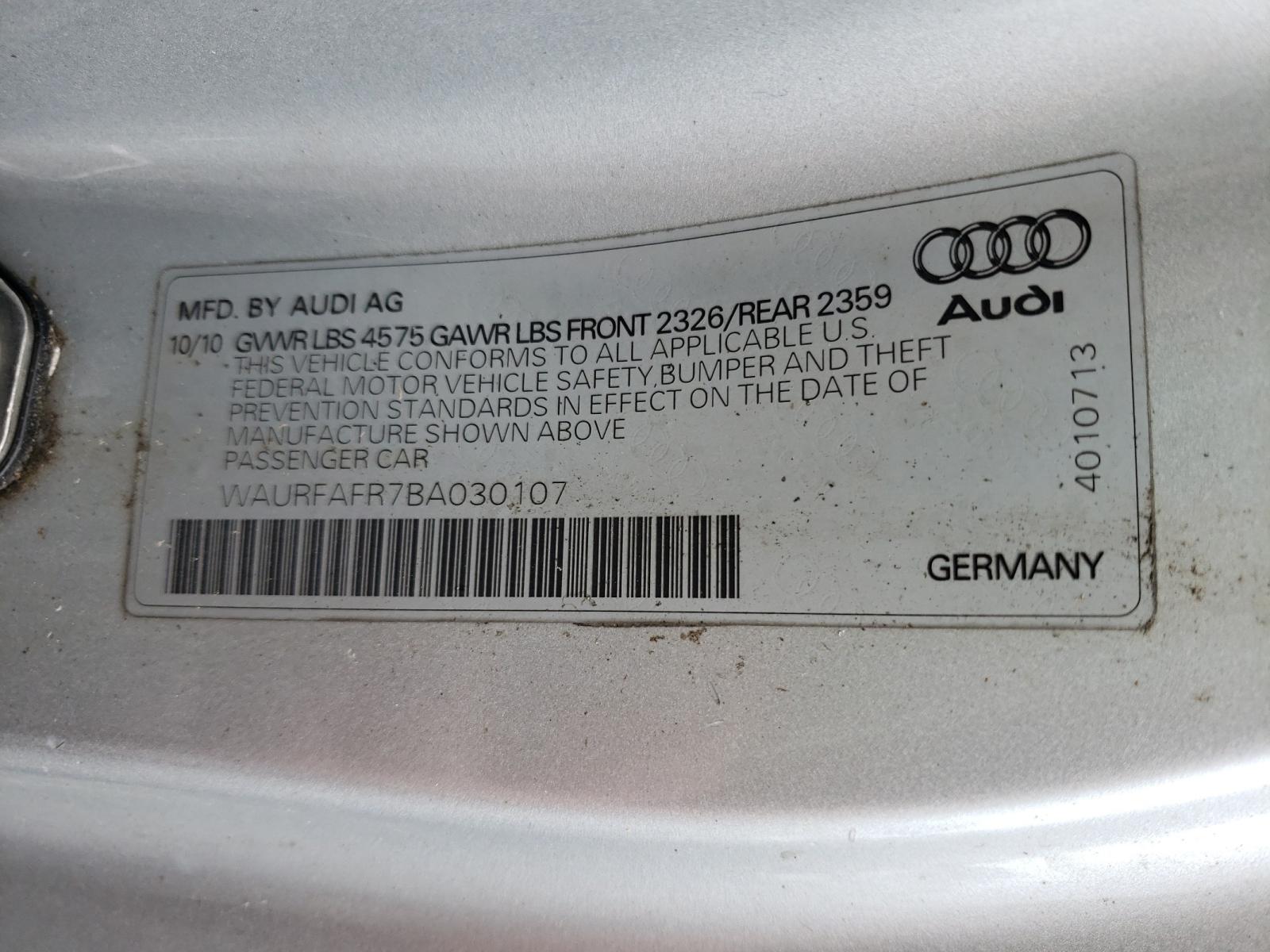 Photo 10 from auction – 2011 AUDI A5 PREMIUM with VIN WAURFAFR7BA030107