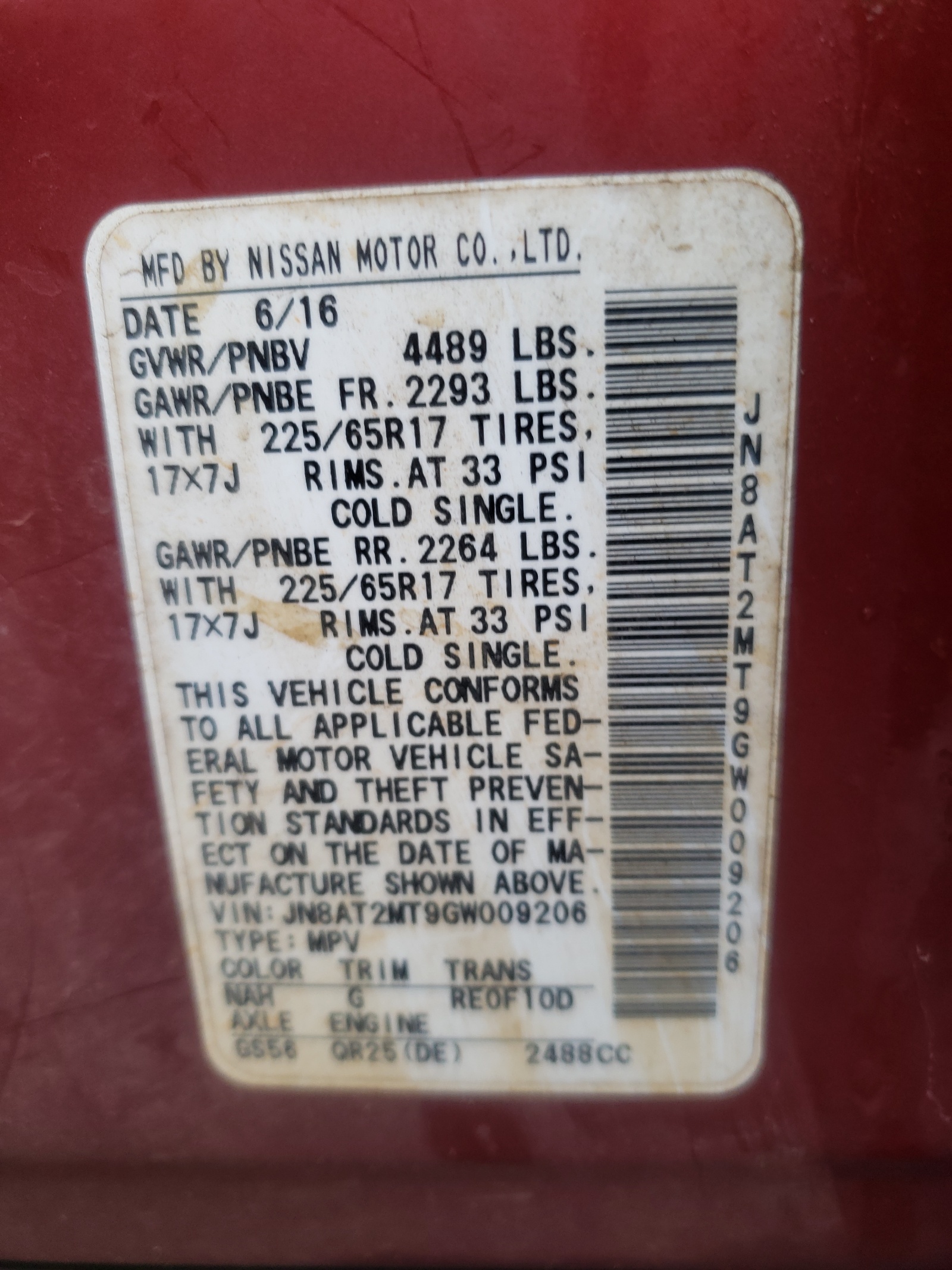 Photo 10 from auction – 2016 NISSAN ROGUE S with VIN JN8AT2MT9GW009206