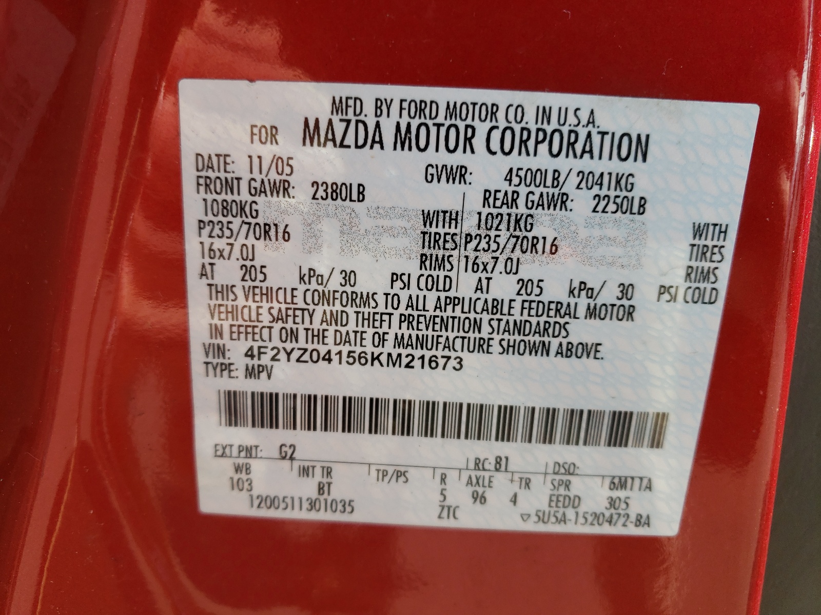 Zdjęcie 10 z aukcji – 2006 MAZDA TRIBUTE S z VIN 4F2YZ04156KM21673