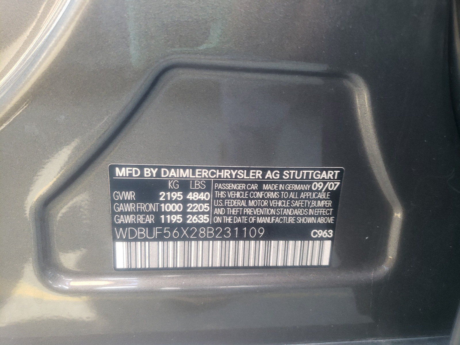 Photo 10 from auction – 2008 MERCEDES-BENZ E 350 with VIN WDBUF56X28B231109