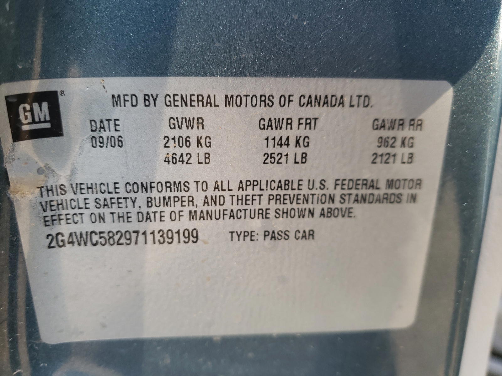 Photo 10 from auction – 2007 BUICK LACROSSE C with VIN 2G4WC582971139199