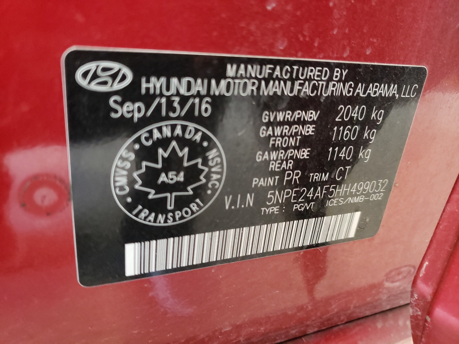 Photo 10 from auction – 2017 HYUNDAI SONATA SE with VIN 5NPE24AF5HH499032
