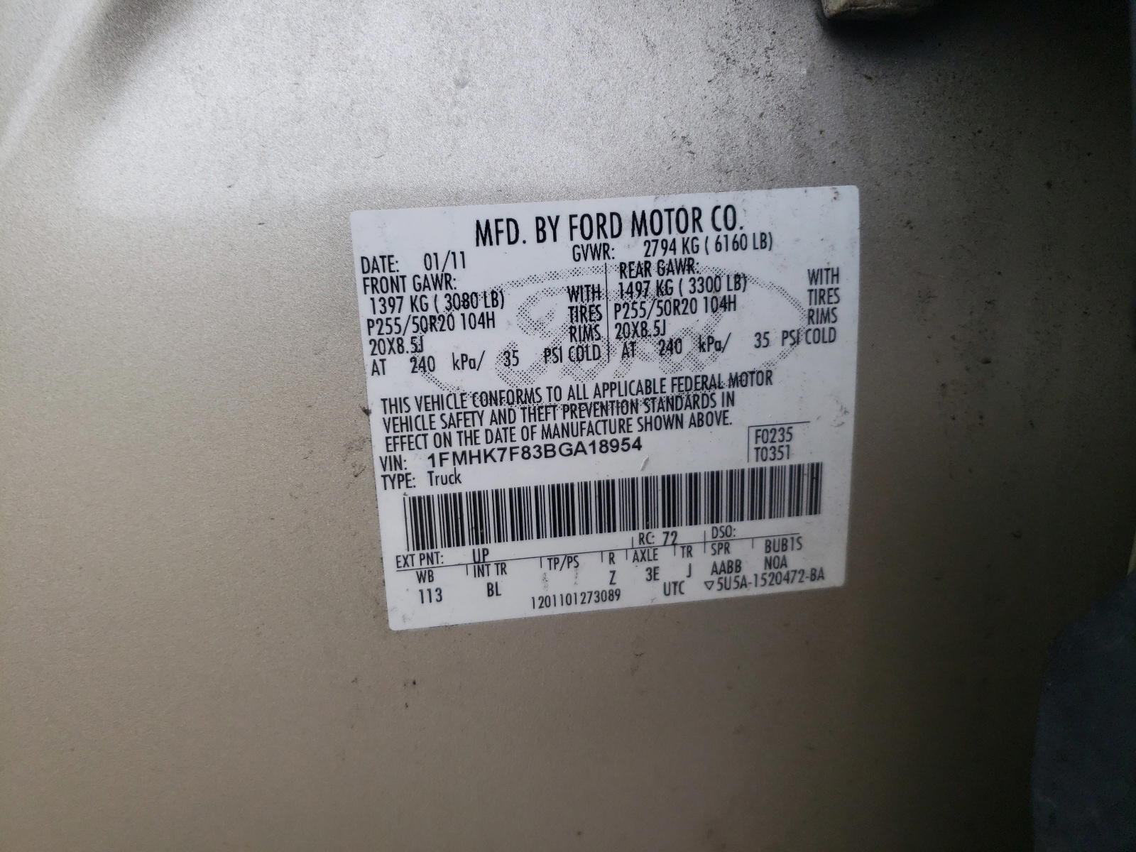 Photo 10 from auction – 2011 FORD EXPLORER L with VIN 1FMHK7F83BGA18954