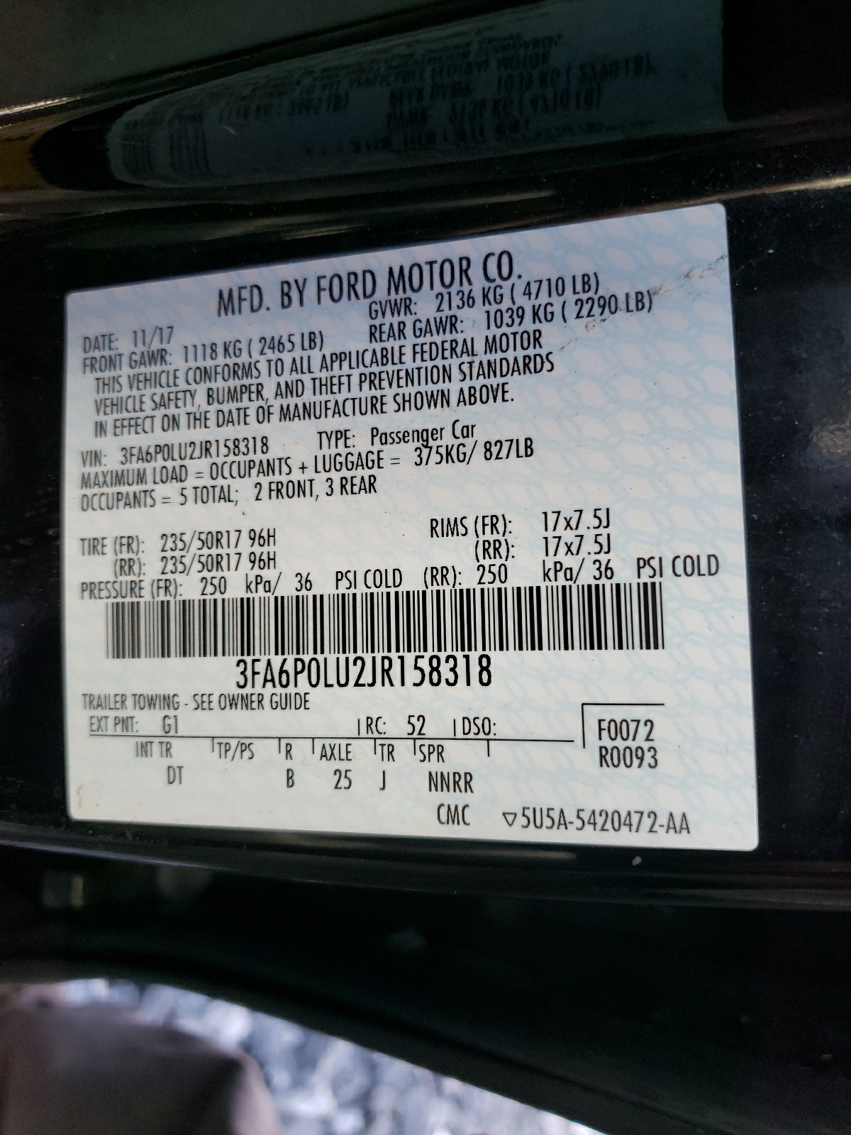 Photo 10 from auction – 2018 FORD FUSION SE with VIN 3FA6P0LU2JR158318