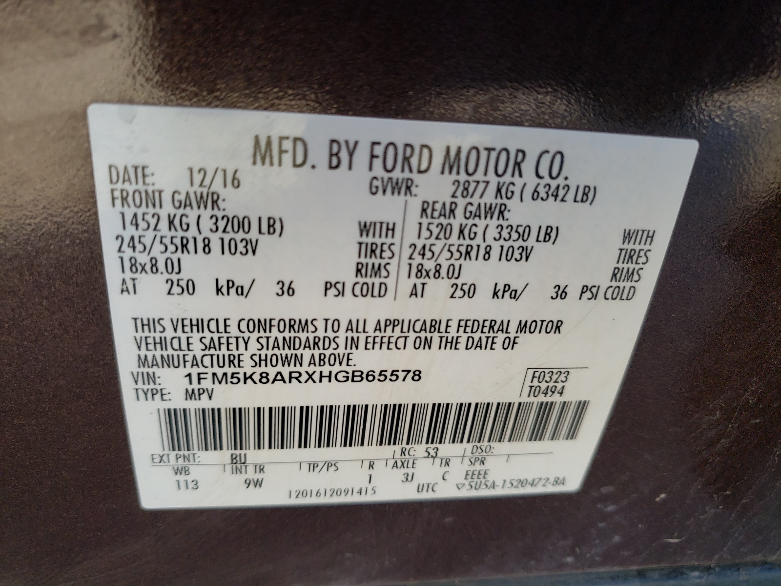 Photo 10 from auction – 2017 FORD EXPLORER P with VIN 1FM5K8ARXHGB65578