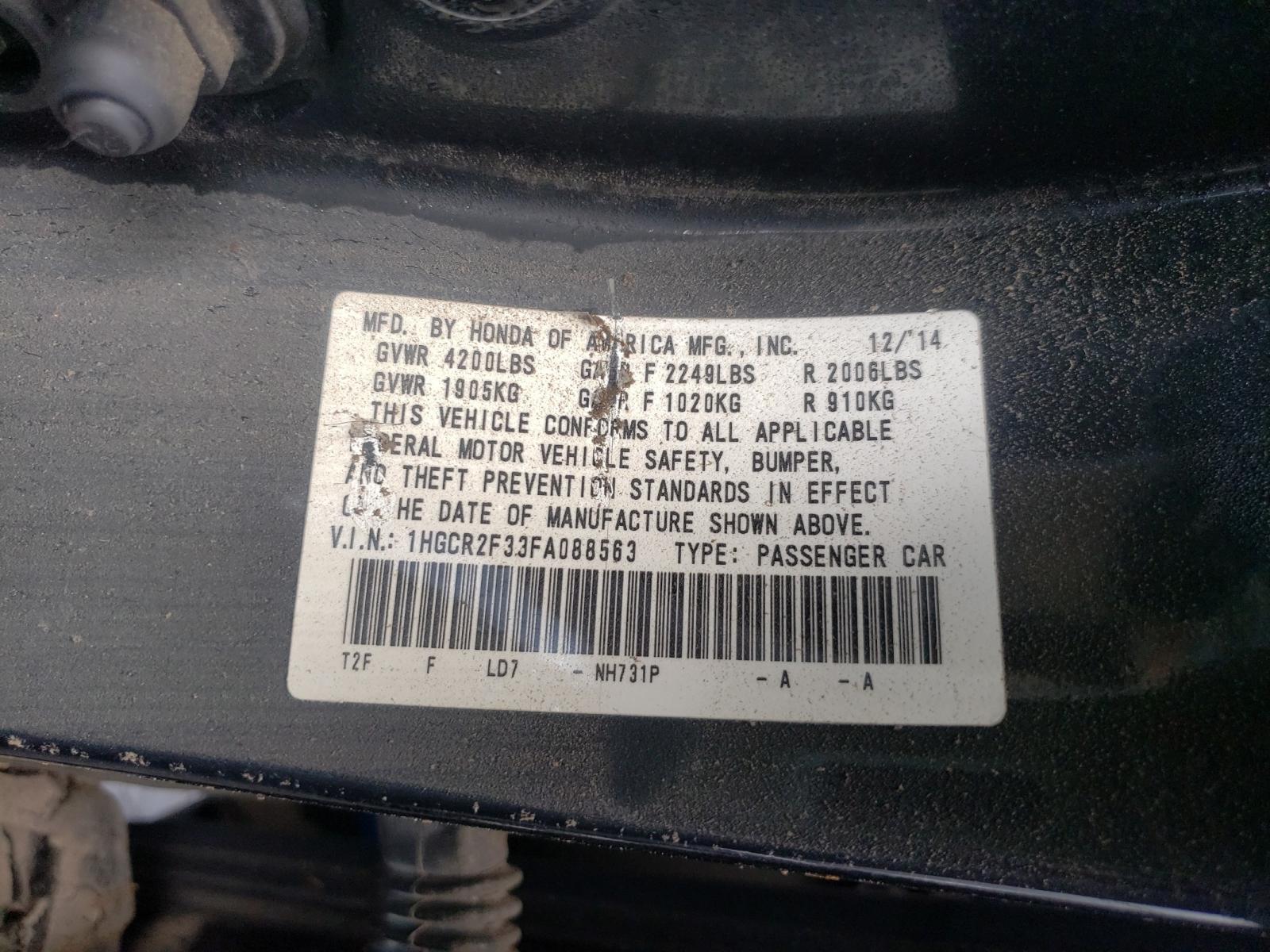 Photo 10 from auction – 2015 HONDA ACCORD LX with VIN 1HGCR2F33FA088563