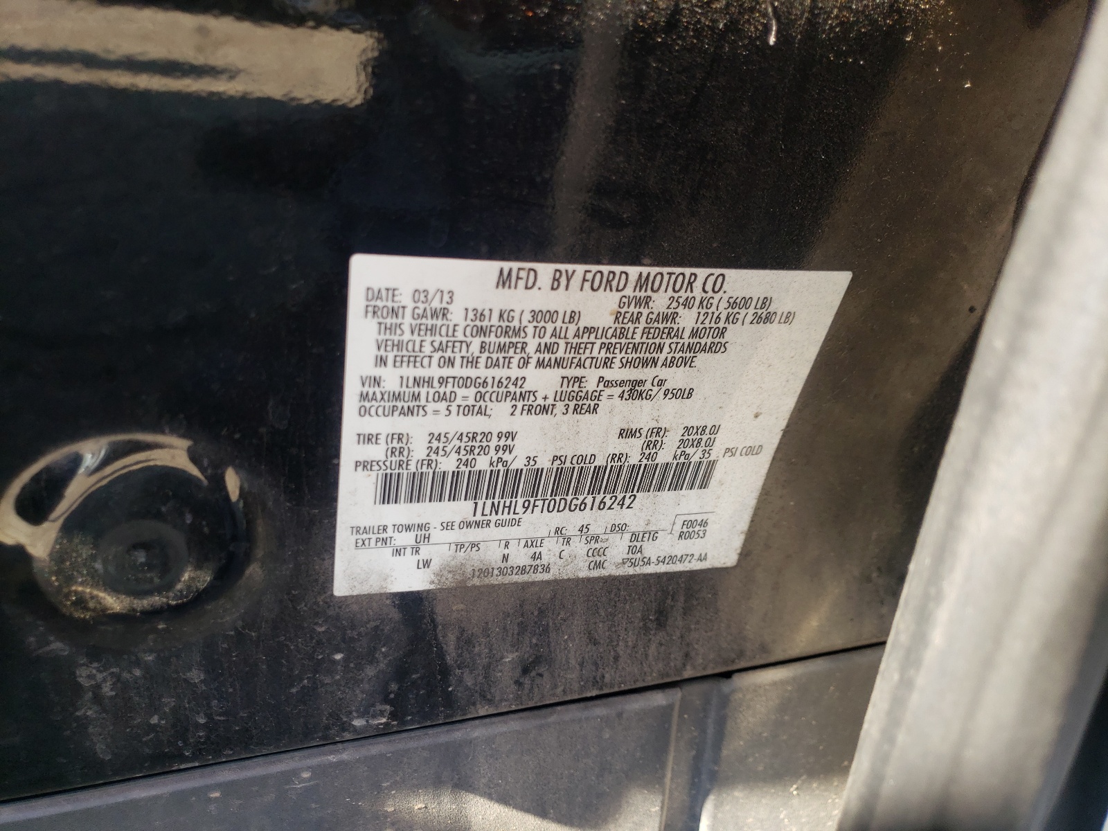 Photo 10 from auction – 2013 LINCOLN MKS with VIN 1LNHL9FT0DG616242
