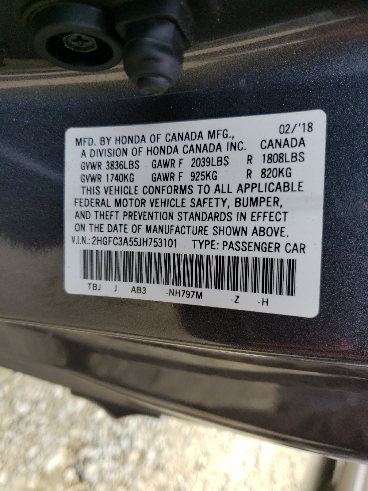 Photo 10 from auction – 2018 HONDA CIVIC SI with VIN 2HGFC3A55JH753101