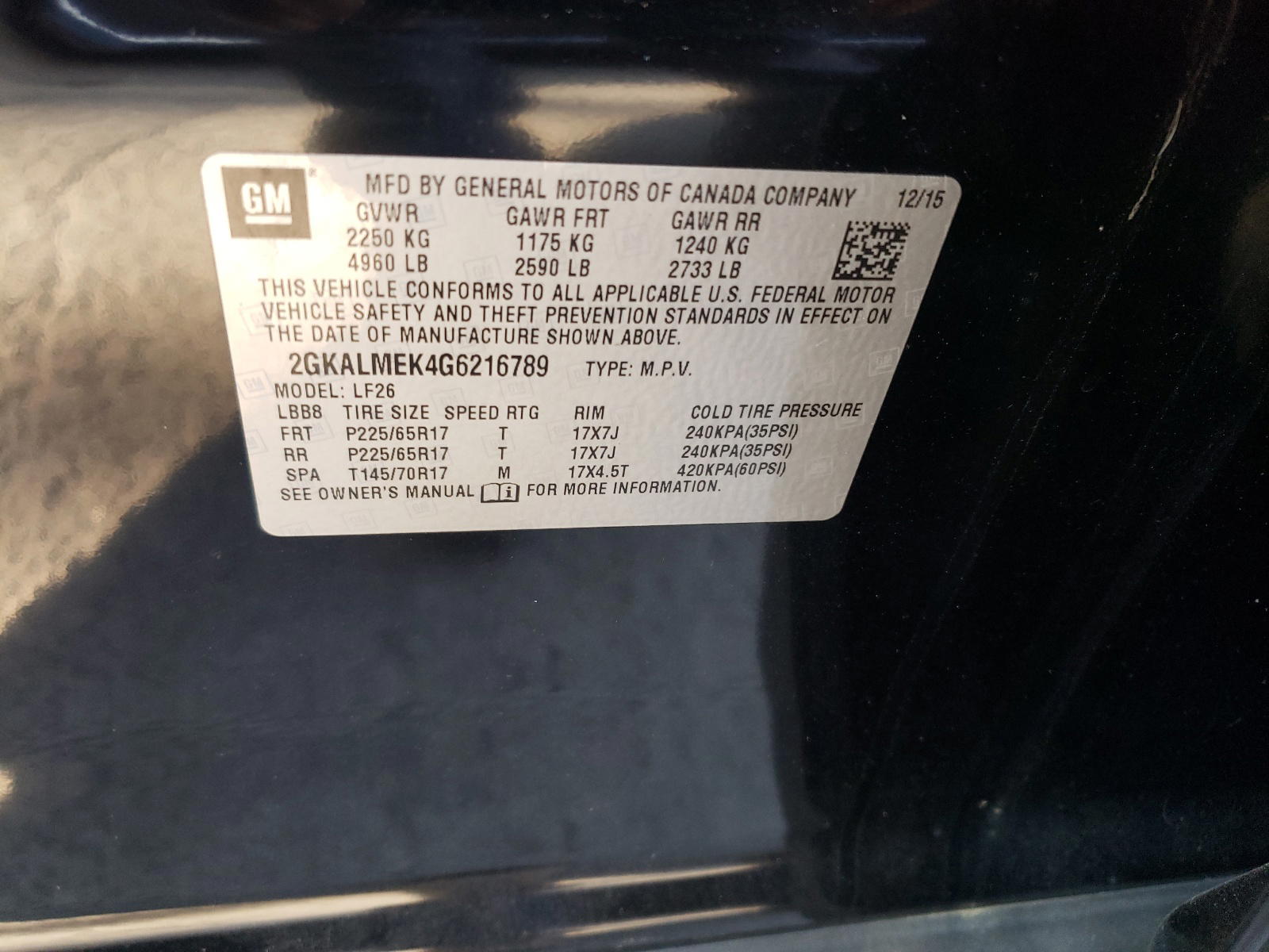Photo 10 from auction – 2016 GMC TERRAIN SL with VIN 2GKALMEK4G6216789