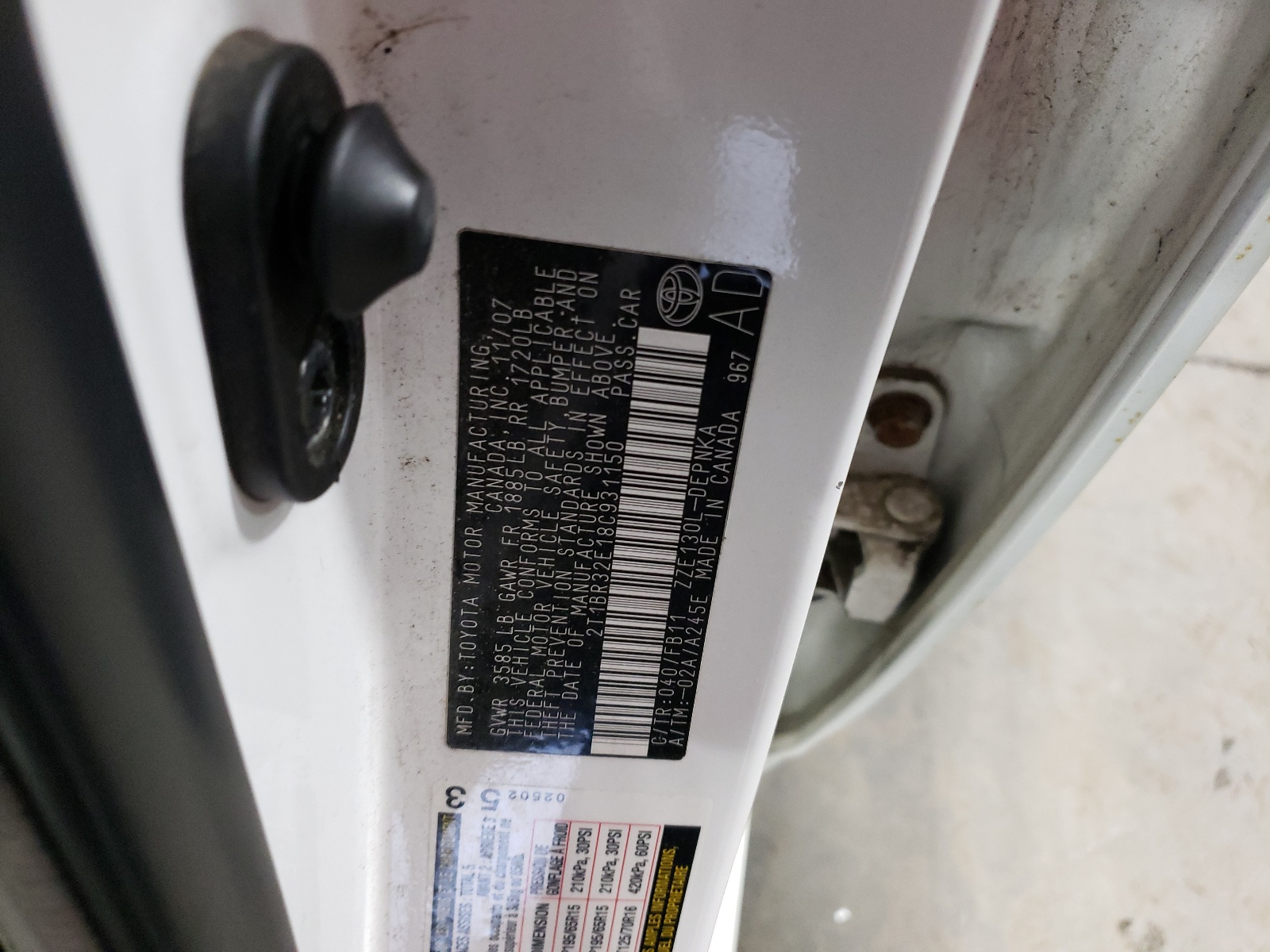 صورة رقم 10 من المزاد - 2008 TOYOTA COROLLA CE مع VIN 2T1BR32E18C931150