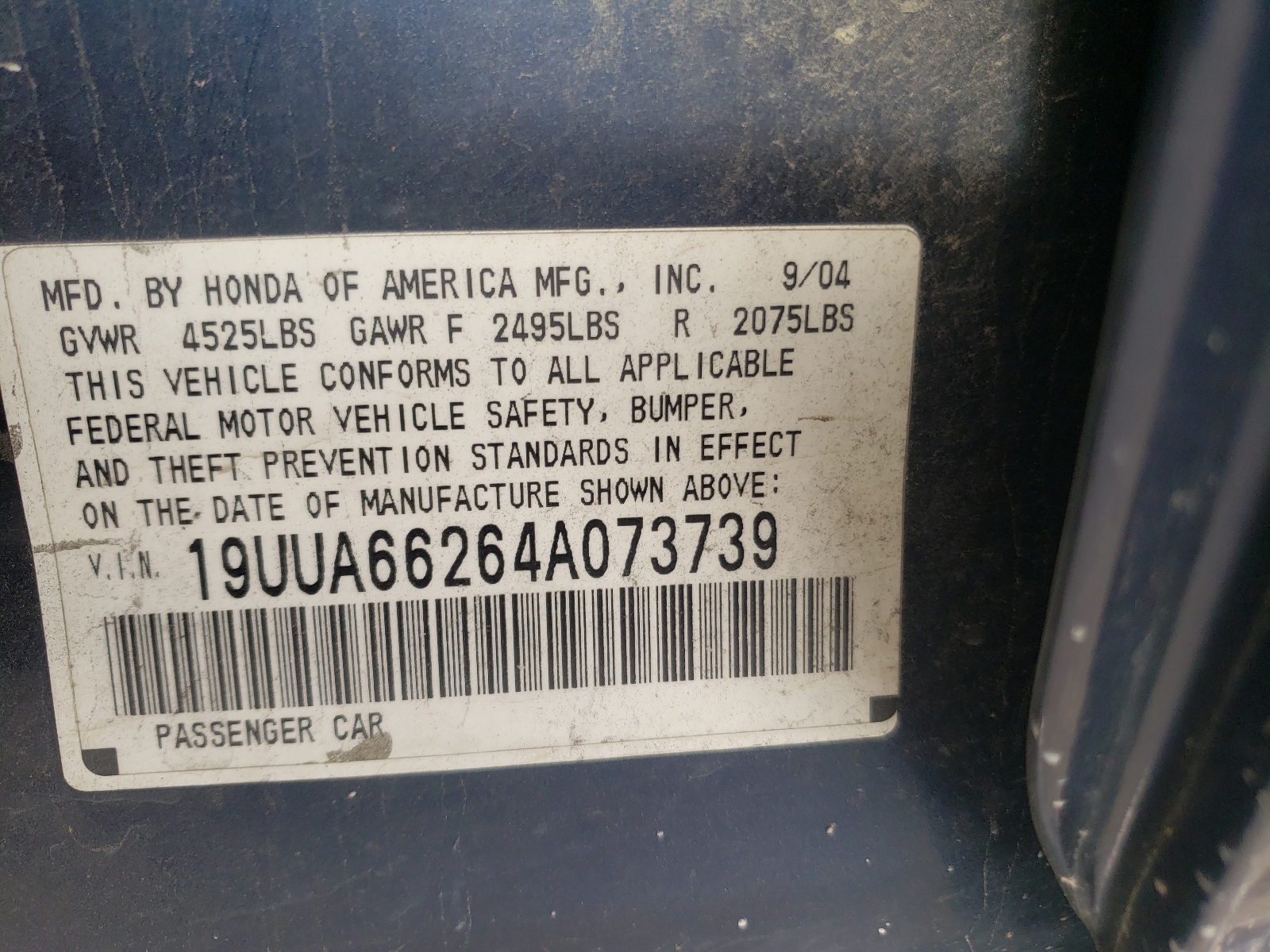 Photo 20 from auction – 2004 ACURA TL with VIN 19UUA66264A073739