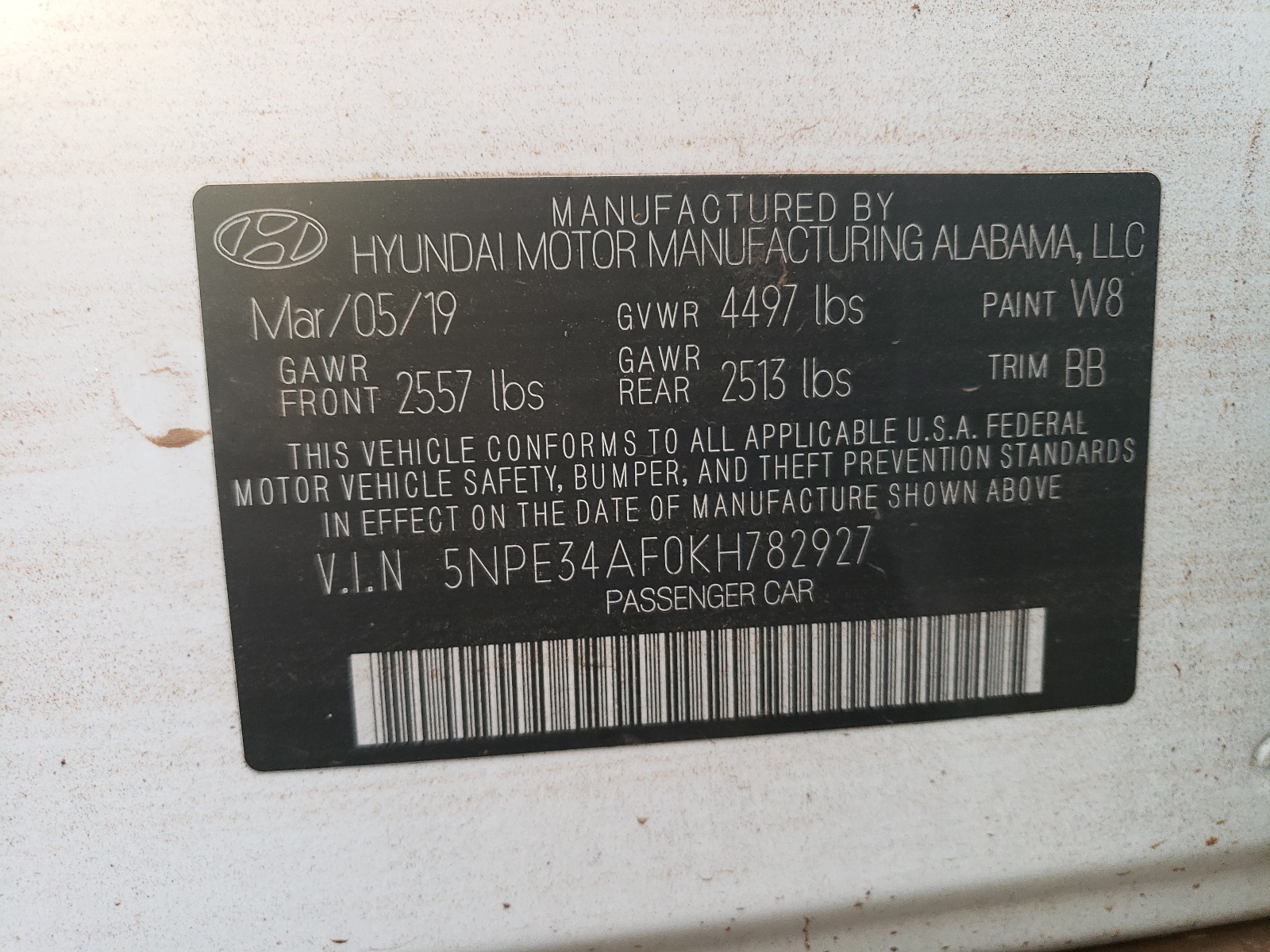 Photo 10 from auction – 2019 HYUNDAI SONATA LIM with VIN 5NPE34AF0KH782927