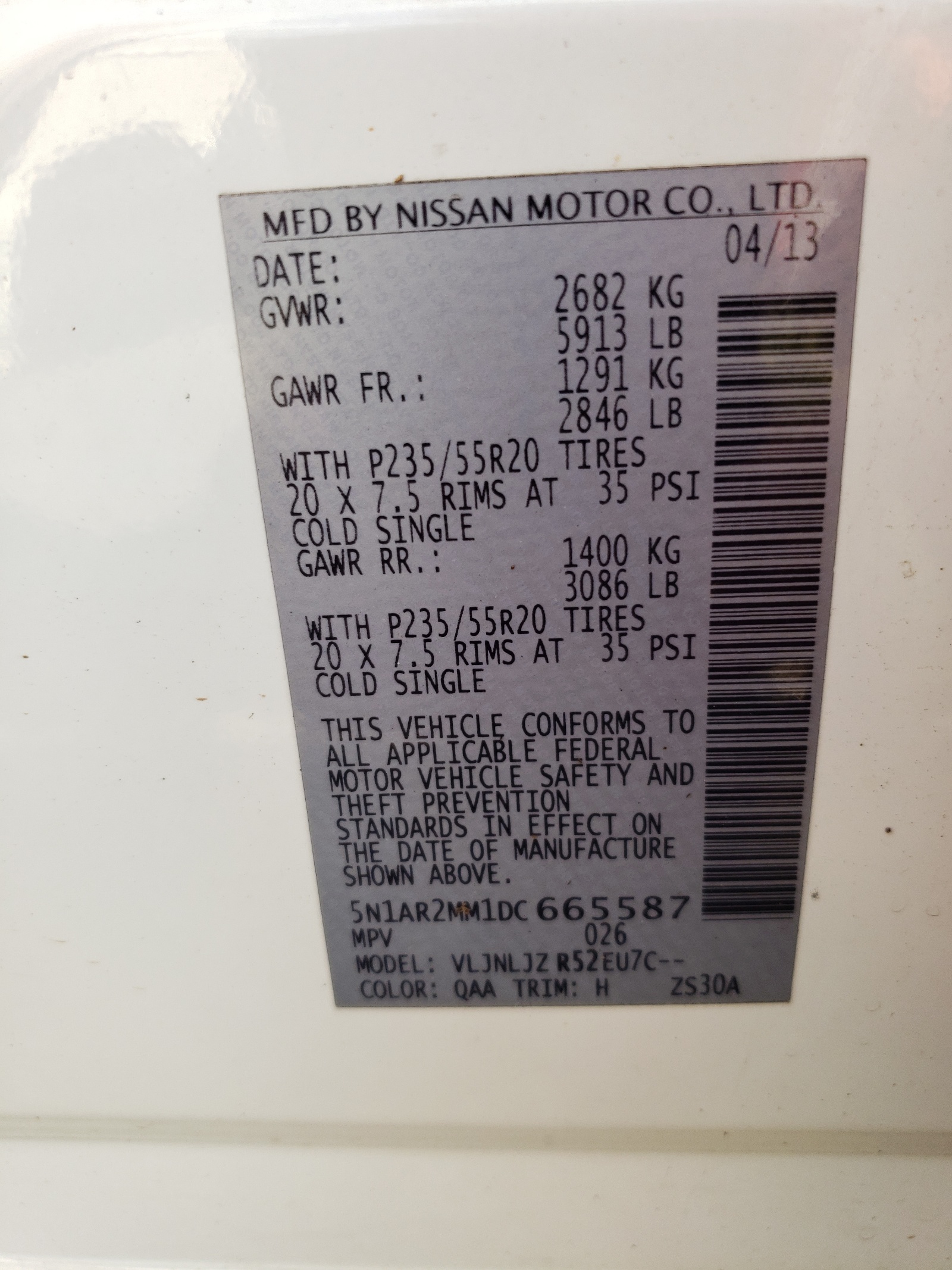 Photo 10 from auction – 2013 NISSAN PATHFINDER with VIN 5N1AR2MM1DC665587