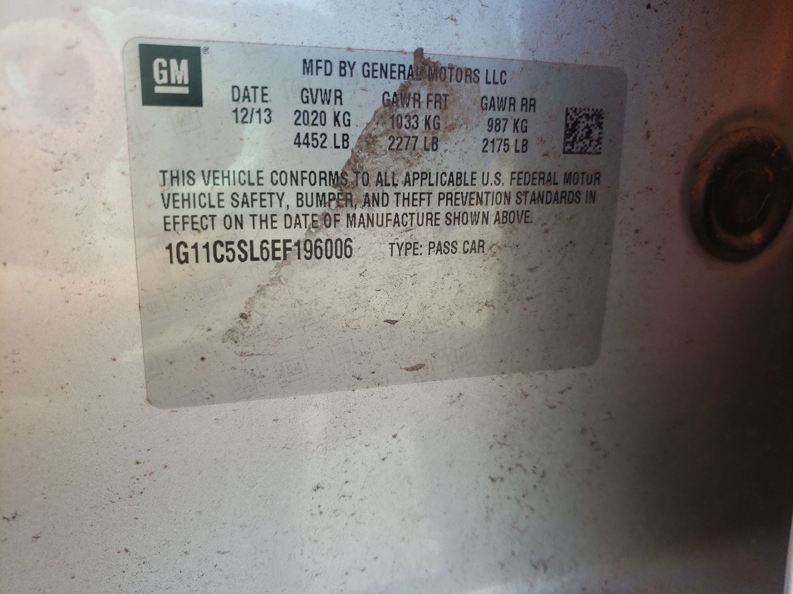 Photo 10 from auction – 2014 CHEVROLET MALIBU 1LT with VIN 1G11C5SL6EF196006