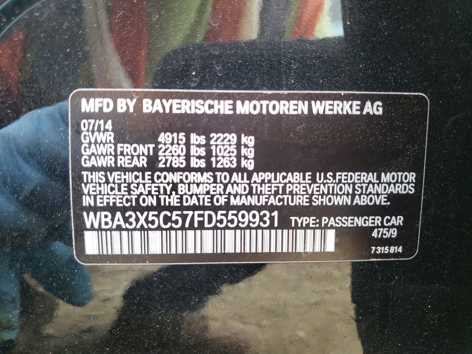 Photo 10 from auction – 2015 BMW 328 XIGT with VIN WBA3X5C57FD559931
