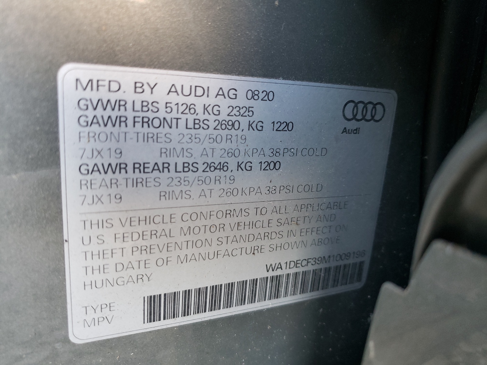 Photo 10 from auction – 2021 AUDI Q3 PREMIUM with VIN WA1DECF39M1009196