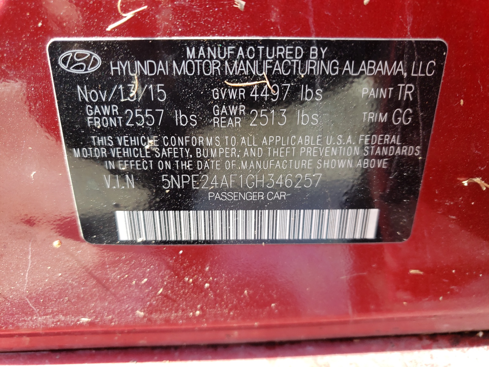 Photo 10 from auction – 2016 HYUNDAI SONATA SE with VIN 5NPE24AF1GH346257