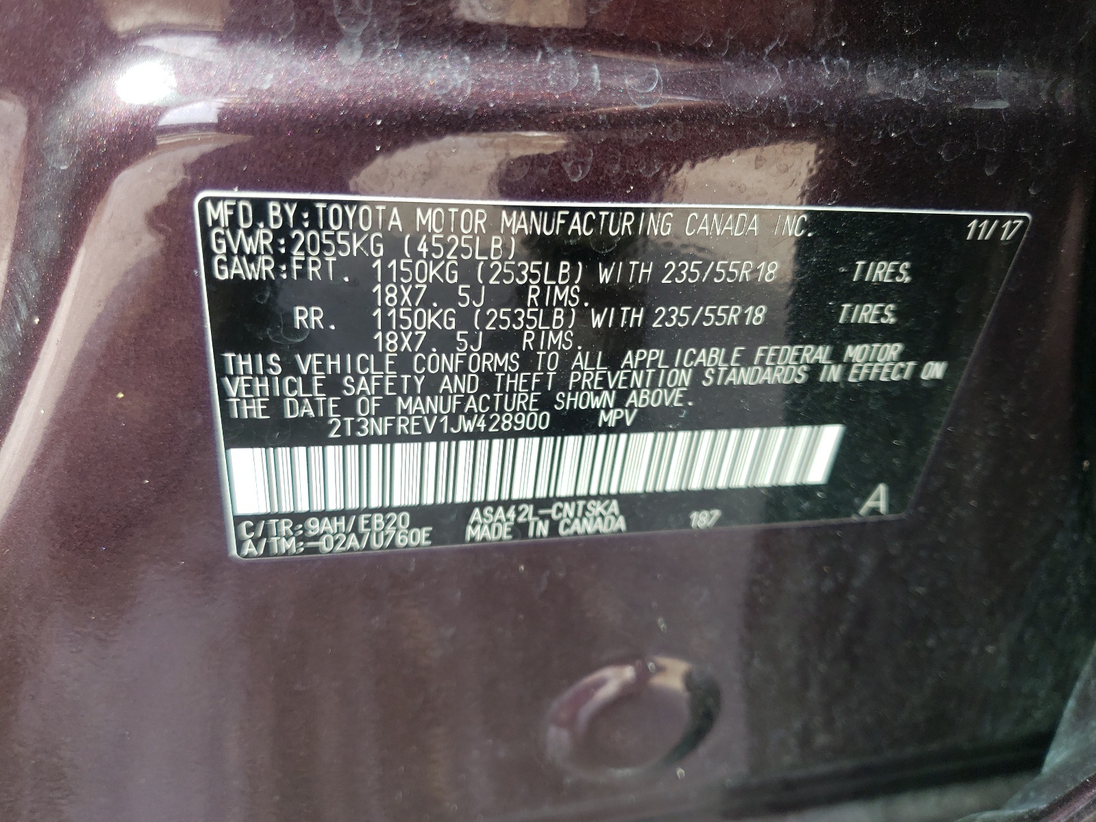 Photo 10 from auction – 2018 TOYOTA RAV4 SE with VIN 2T3NFREV1JW428900