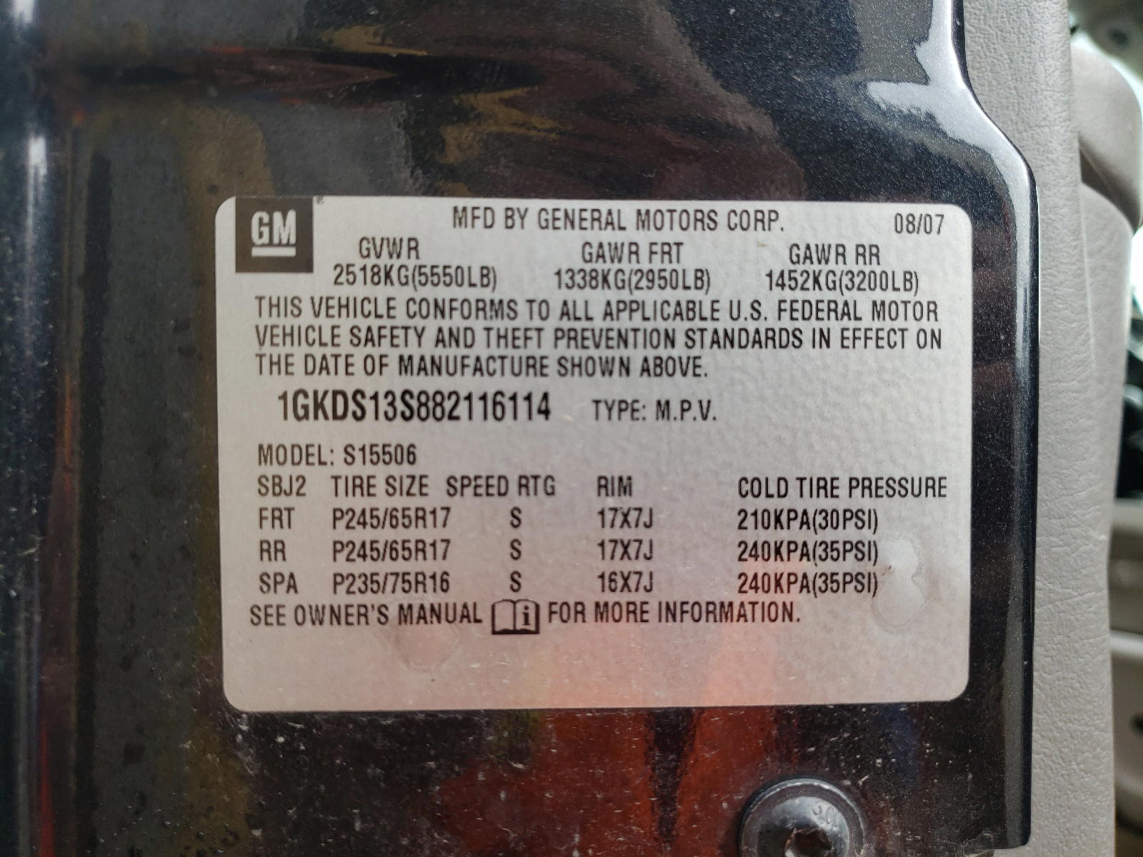 Photo 10 from auction – 2008 GMC ENVOY with VIN 1GKDS13S882116114