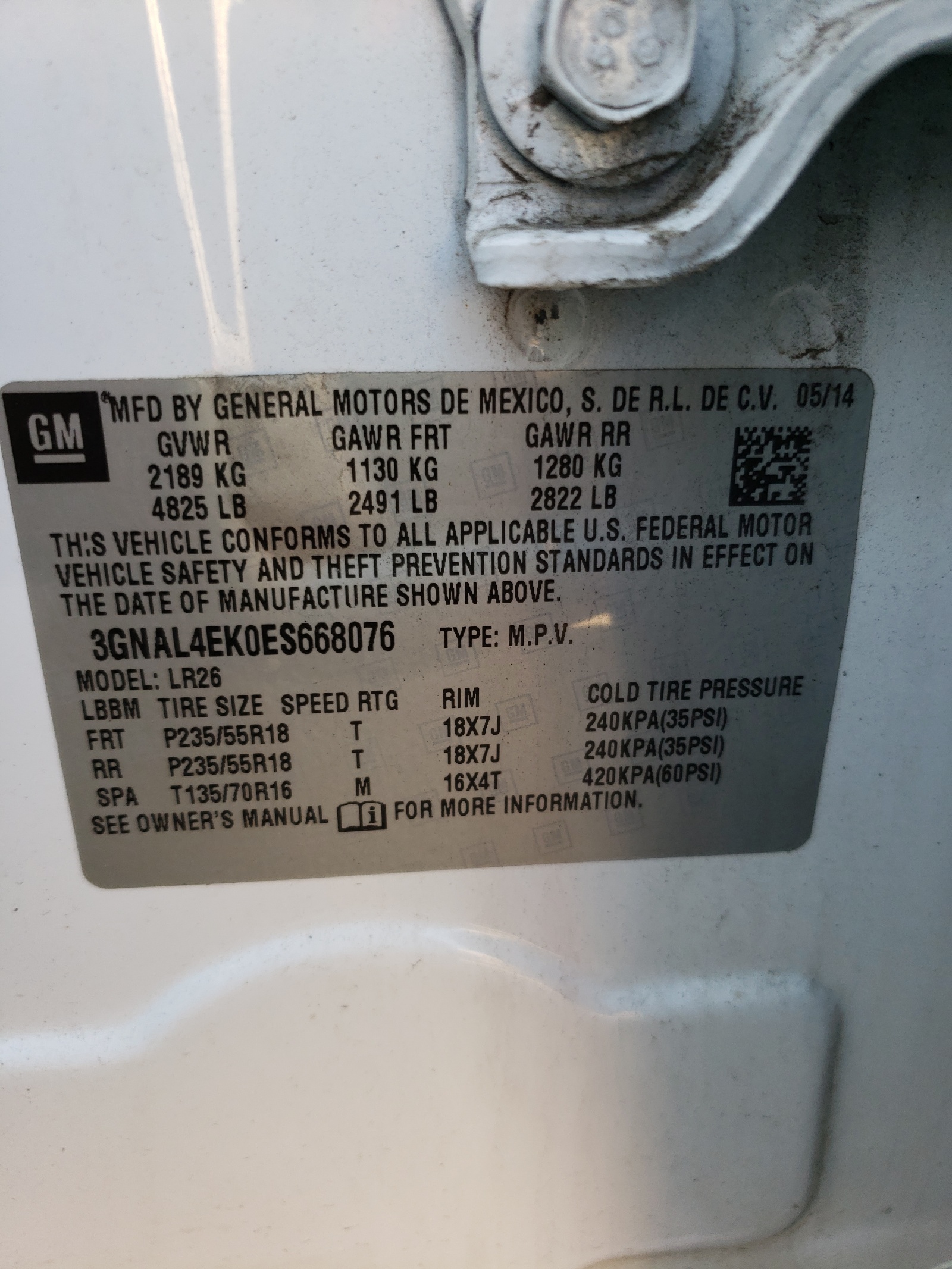 Photo 10 from auction – 2014 CHEVROLET CAPTIVA LT with VIN 3GNAL4EK0ES668076