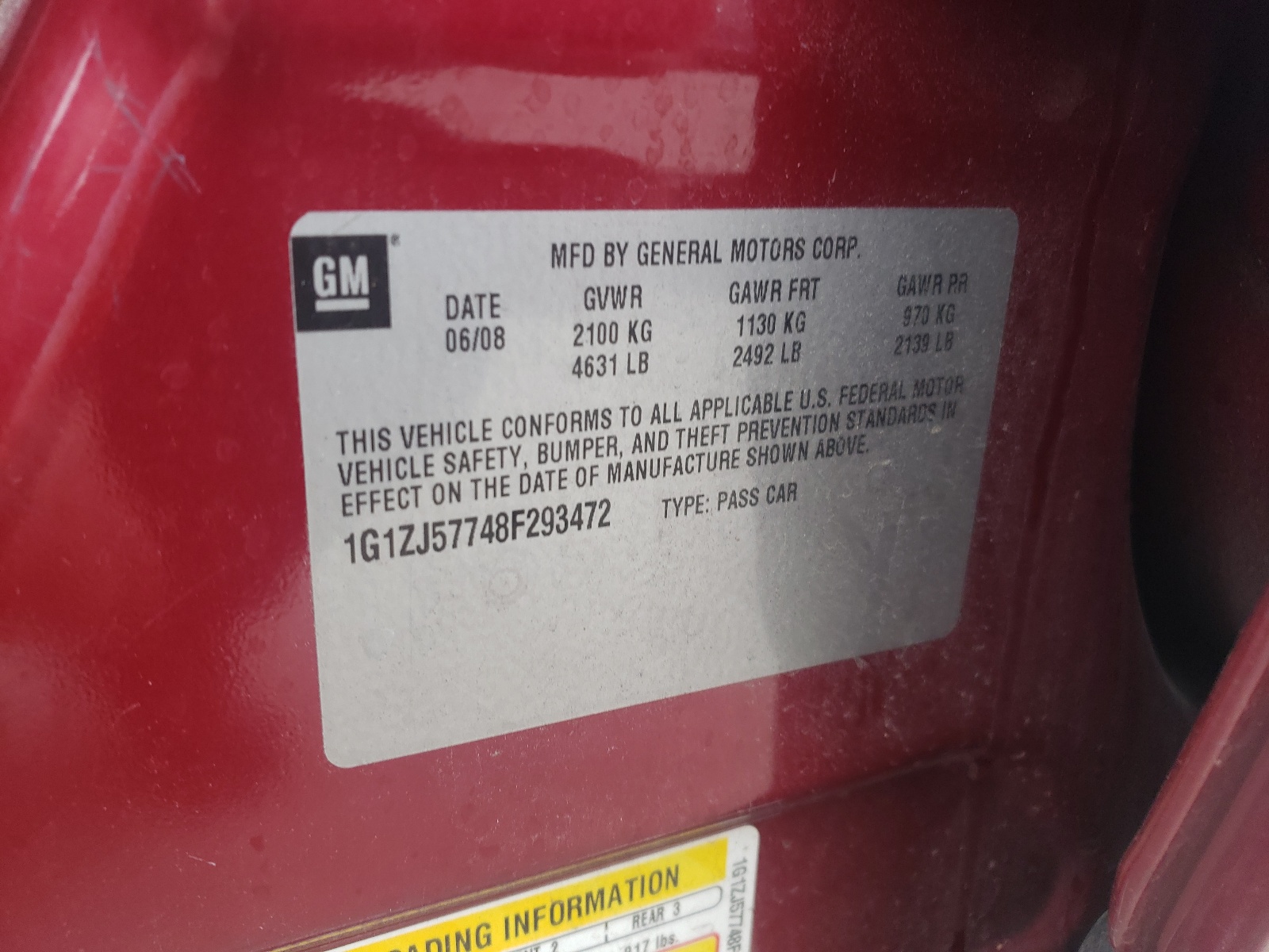 Photo 10 from auction – 2008 CHEVROLET MALIBU 2LT with VIN 1G1ZJ57748F293472