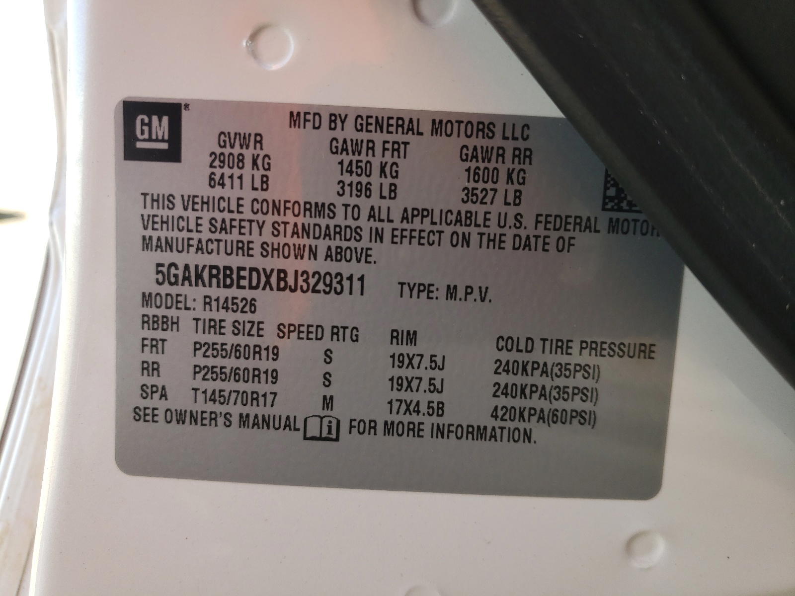 Photo 10 from auction – 2011 BUICK ENCLAVE CX with VIN 5GAKRBEDXBJ329311