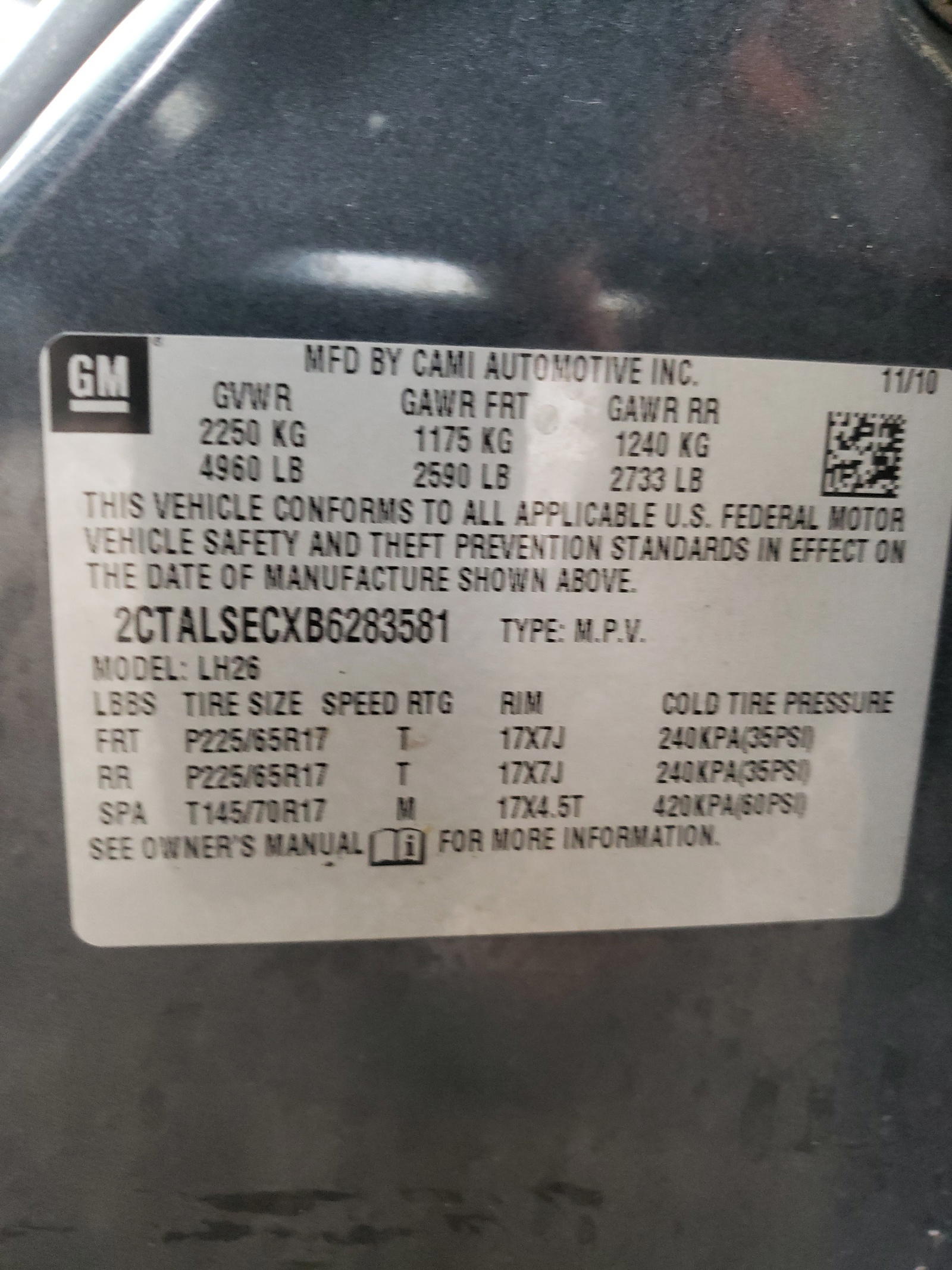 Photo 10 from auction – 2011 GMC TERRAIN SL with VIN 2CTALSECXB6283581