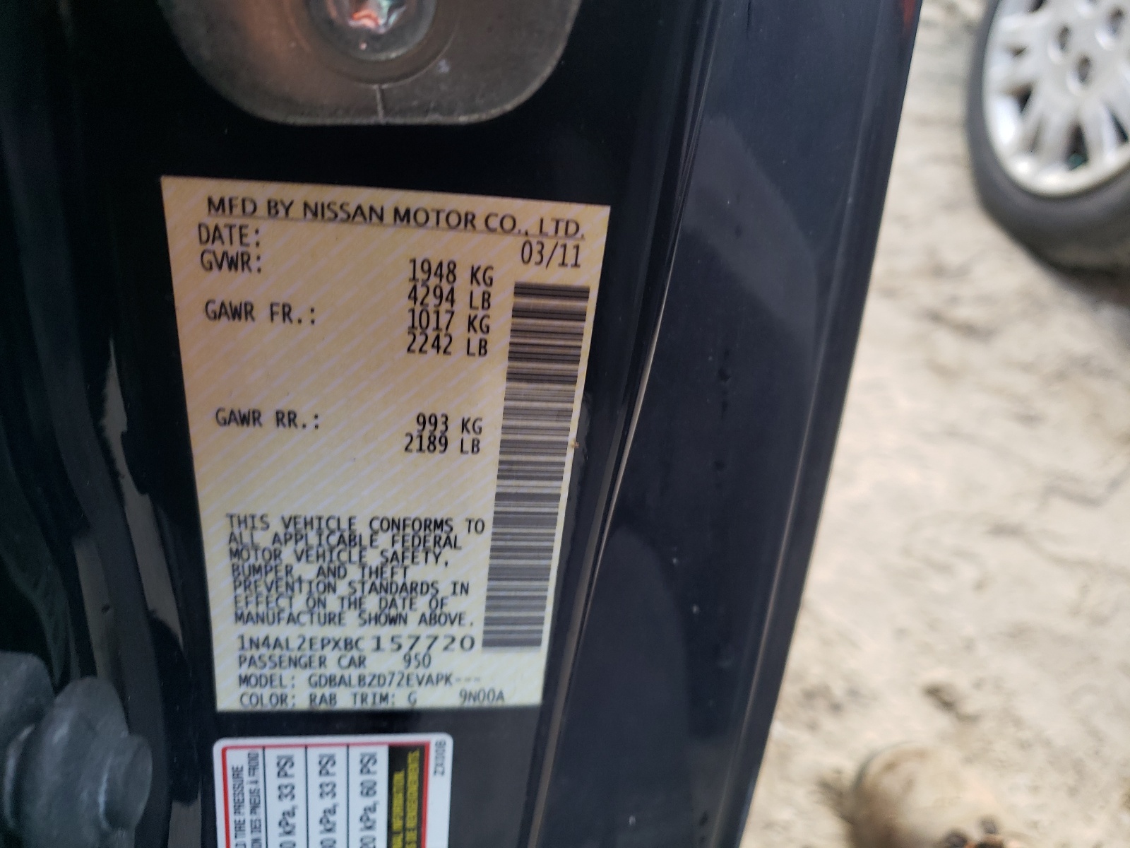 Photo 10 from auction – 2011 NISSAN ALTIMA S with VIN 1N4AL2EPXBC157720